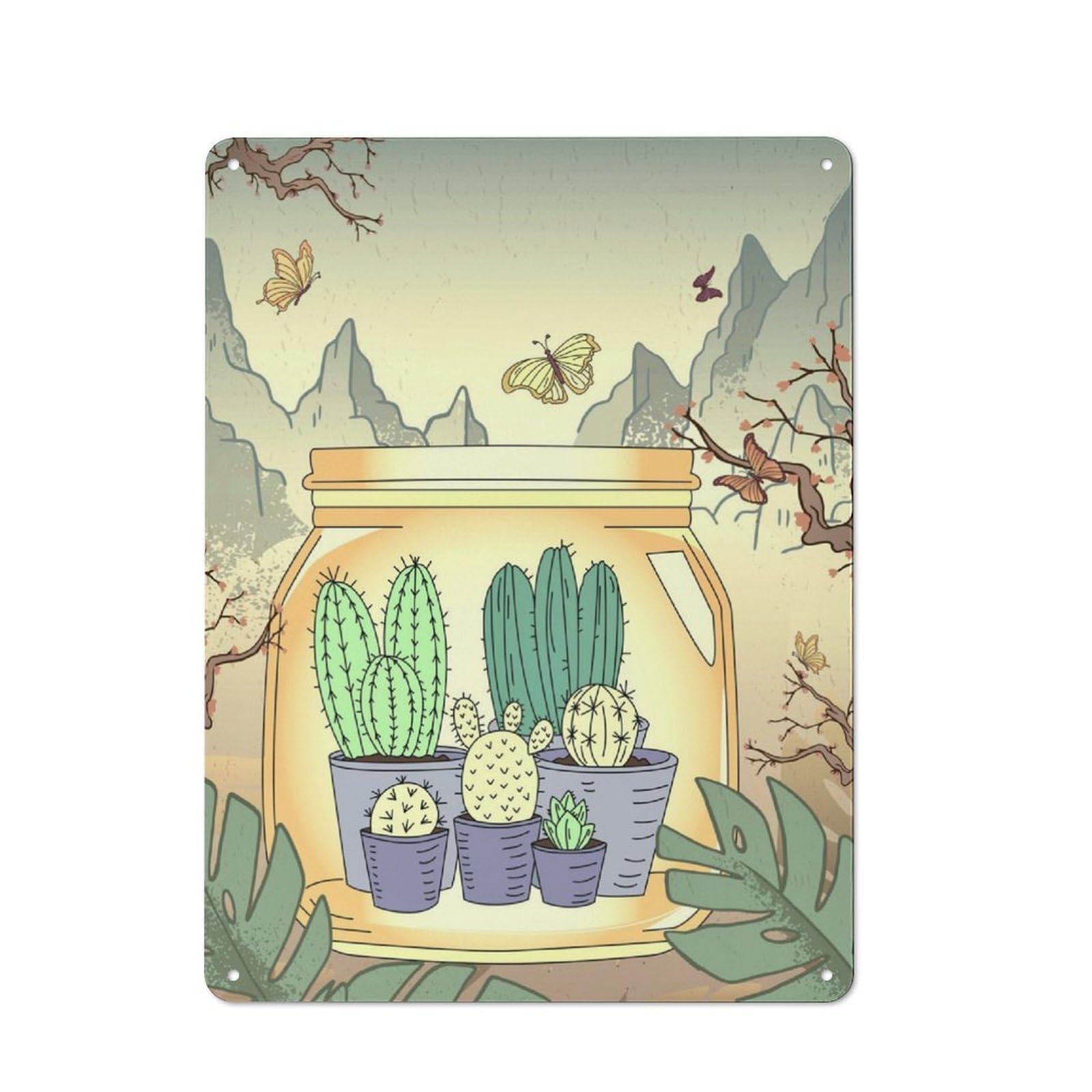 Junmoney Japanese Cactus Vintage Rustic Metal Sign 40X30cm For Hallway Wall, For Collectors Of Rustic Metal Wall Decor