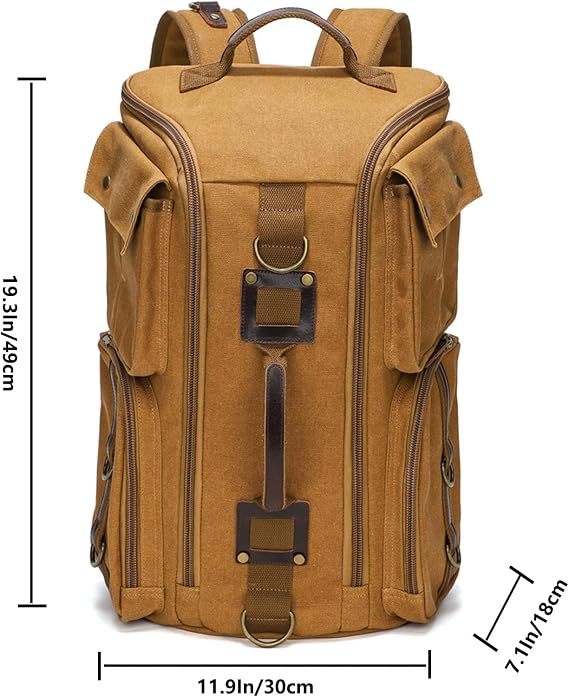 Travel Canvas Backpack for Men's and Women's Waterproof Hiking Backpack Wear-Resistant Lightweight Backpack Laptop Bags Brown