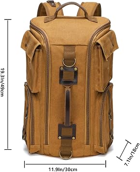 Travel Canvas Backpack for Men's and Women's Waterproof Hiking Backpack Wear-Resistant Lightweight Backpack Laptop Bags Brown