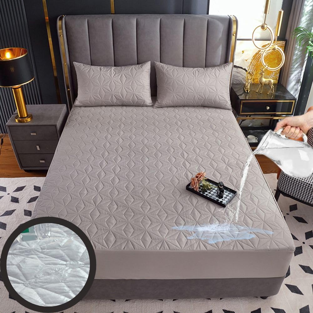 King Waterproof Mattress Protector|Fitted Sheet with 15''Deep Pocket |Mattress Cover Suitable for Children, Seniors and Pets|Machine Washable|No Pillowcase (Pink, King)