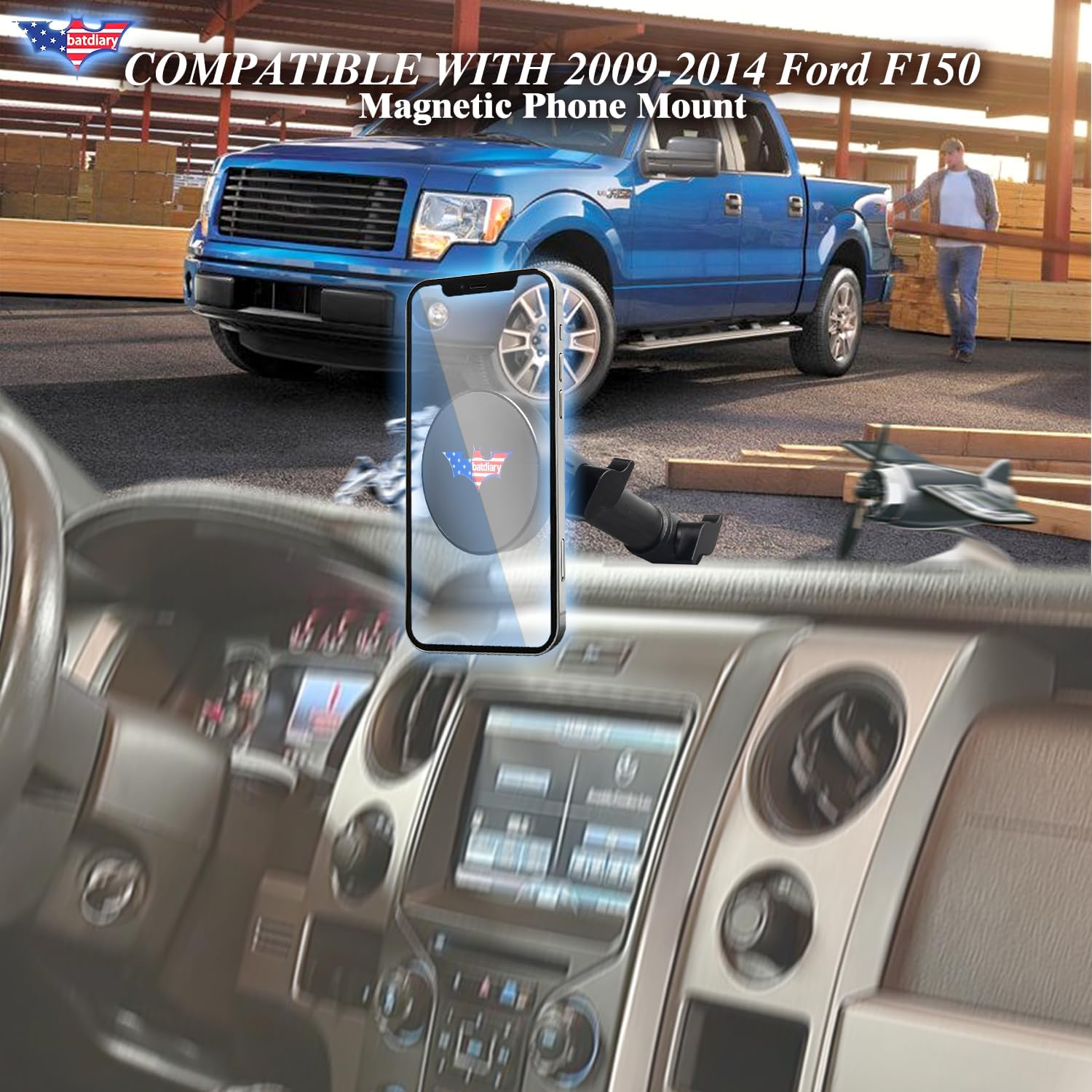 F150 Magnetic Phone Mount Compatible with 2009 2010 2011 2012 2013 2014 Ford F150 F-150 Truck Accessories Metal Cell Phone Holder Dash Platform Mount