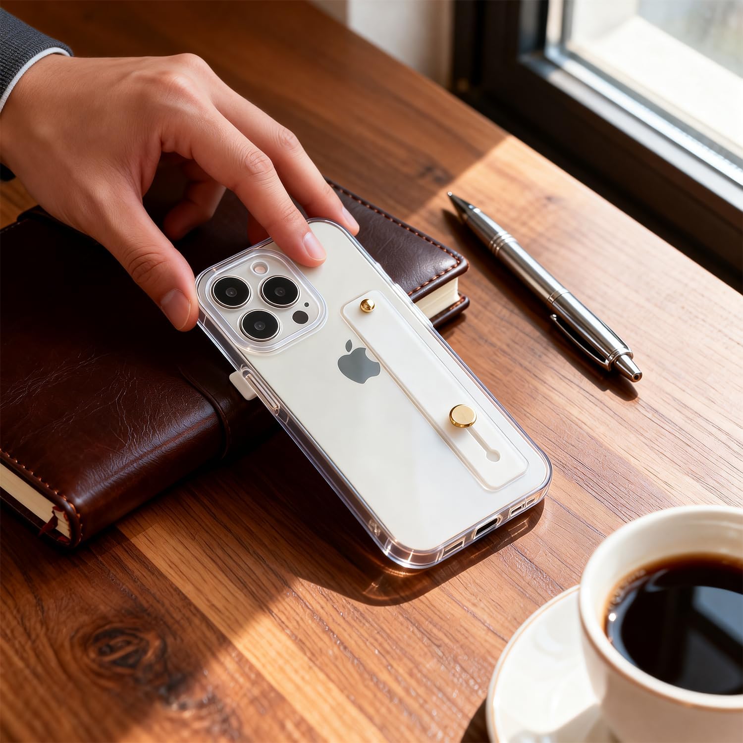 siduater Case for 6.7" iPhone 15 Pro Max with Wrist Strap Kickstand, Shockproof Translucent PC Back Cover + Soft TPU Bumper with Adjustable Hand Grip Loop for iPhone 15 Pro Max 6.7 Inch, HD Clear - Image 7