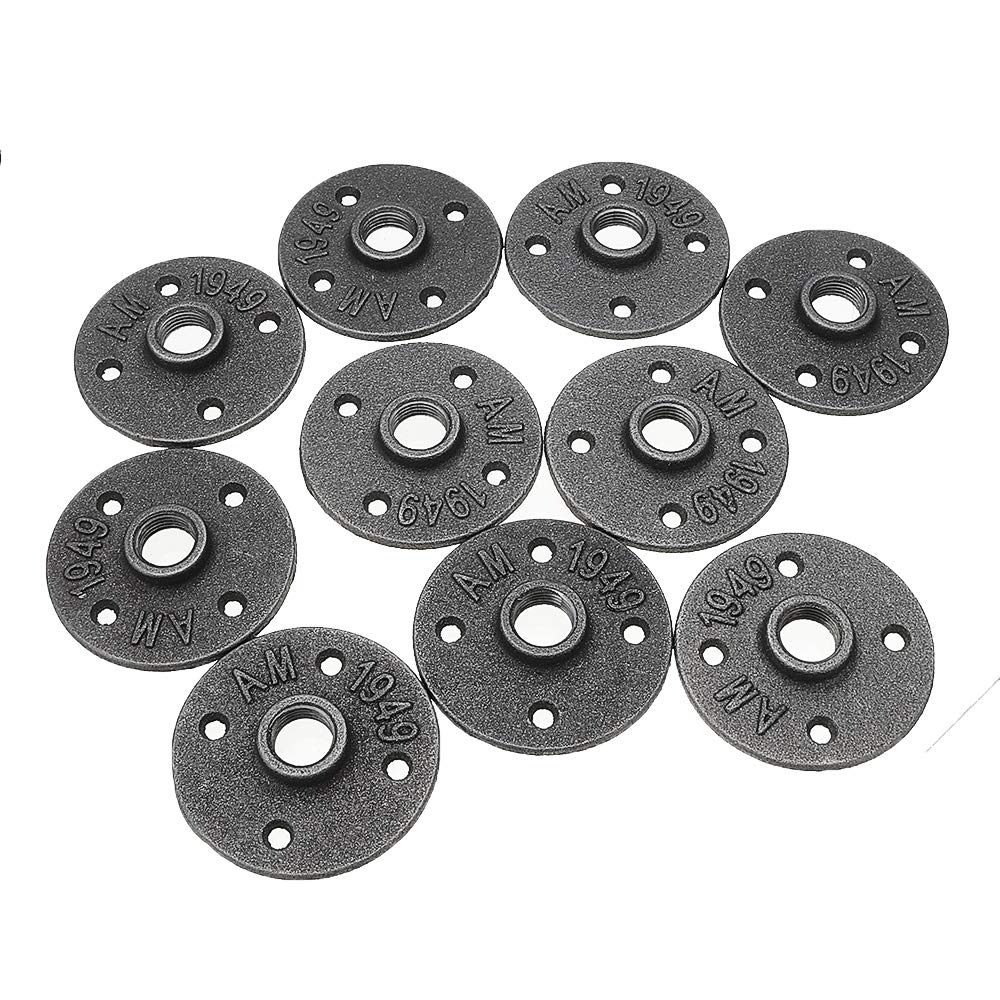 10 Unids/Set 1/2 '3/4' 1 'Placas De Brida De Piso De Hierro Fundido Maleable 4 Agujeros Tubos Negros Accesorios Tubería Industrial Muebles Montaje En Pared Decoración De Bricolaje - 1 pulgada