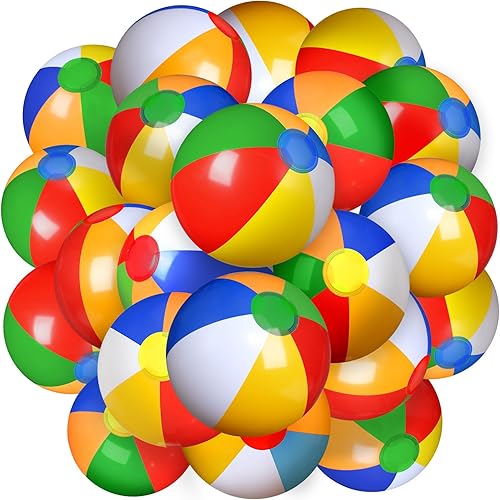 Zhanmai Paquete de 40 pelotas de playa inflables de 10 pulgadas, color arco iris, para adolescentes y adultos, pelotas de fiesta en la piscina,