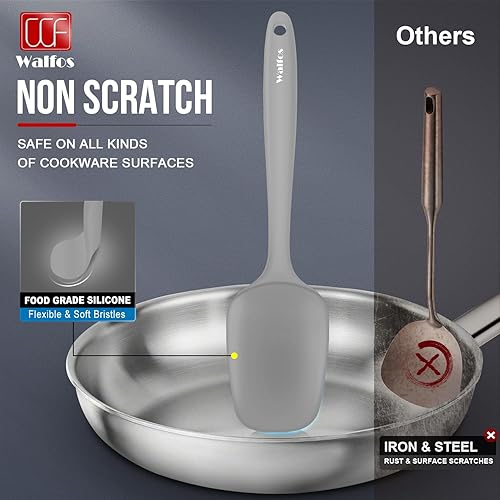 Miniatura 3 de Walfos Juego de espátulas de silicona (7 piezas)  espátulas raspadoras de silicona resistentes al calor a 600  con núcleo de acero inoxidable,