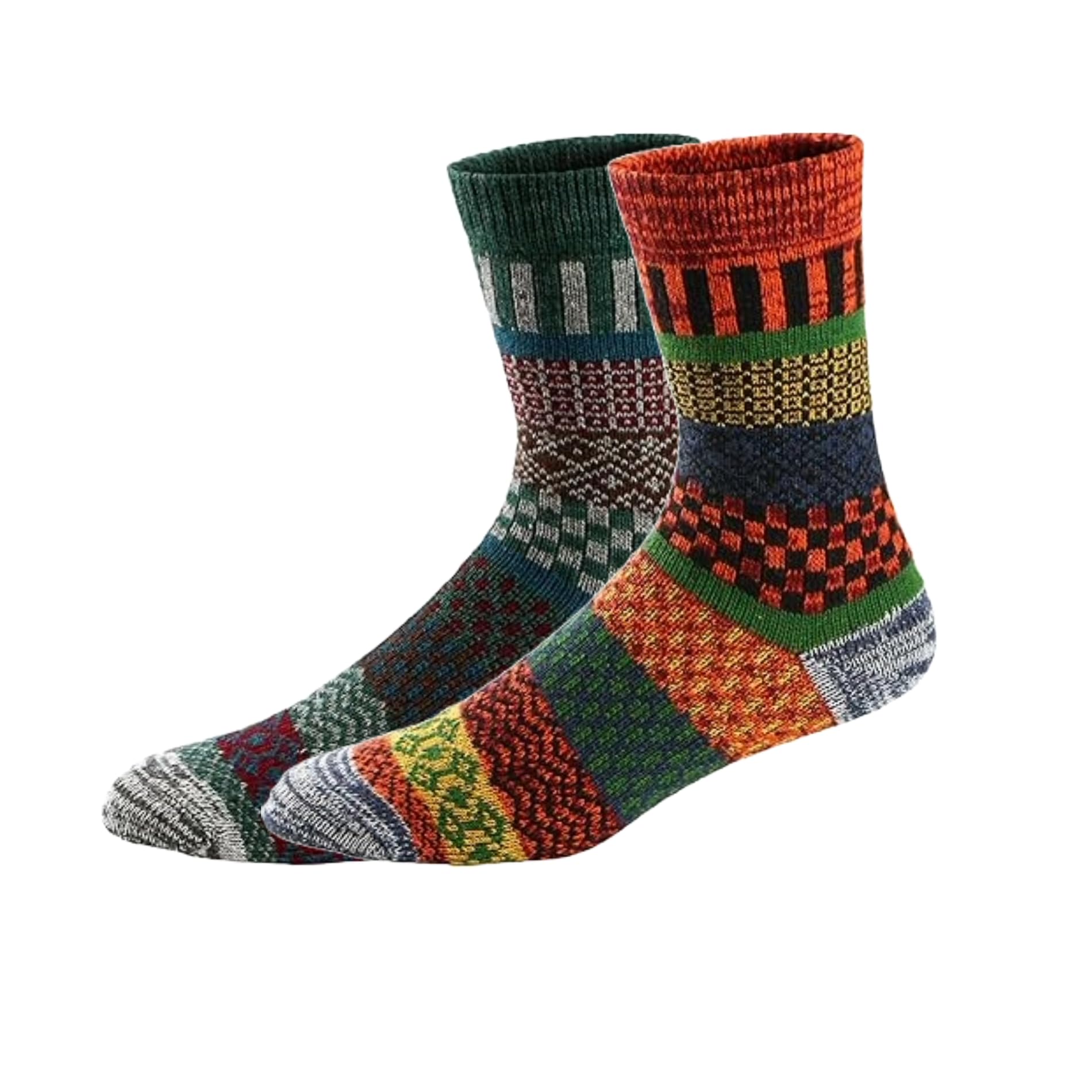 Womens Vintage Style Knitting Wool Warm Winter Fall Crew Socks Free size 2 Pairs (Multicolor)-image-4