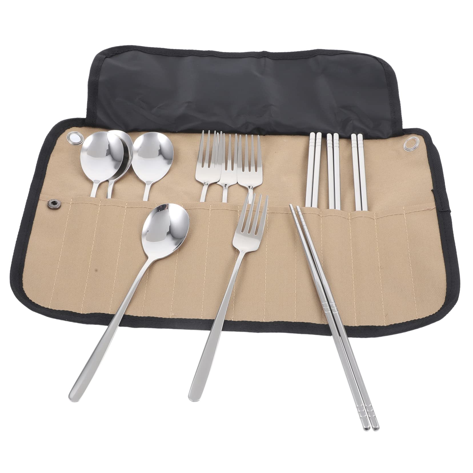 Toyvian Campingbesteckset aus Edelstahl mit Geschirrtasche Multifunktionales Picknickgeschirr für Sommeratmosphäre Leicht zu Reinigen und Einfach zu Tragen für Haushalt und Bbq