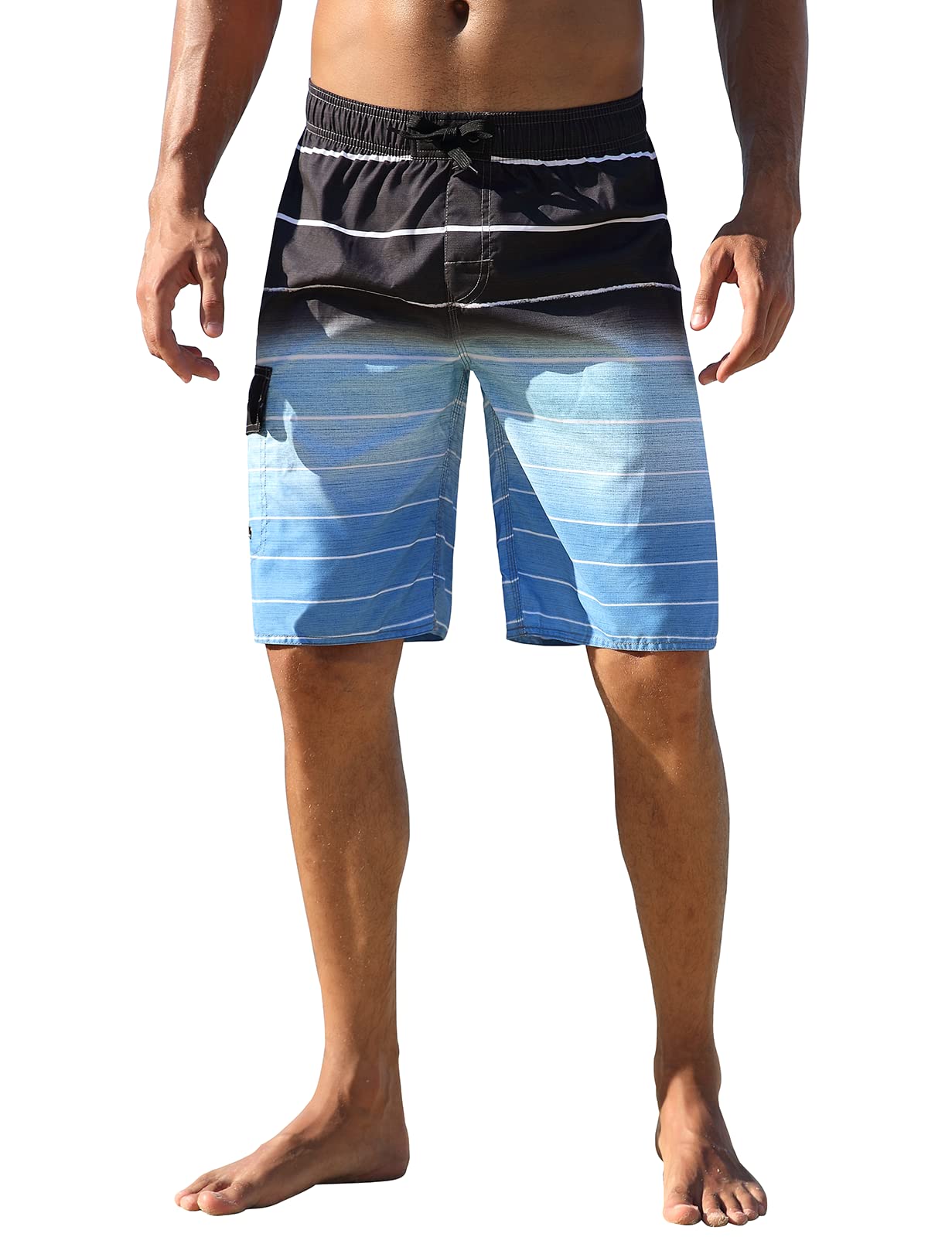 Men's Beachwear Quick Dry Striped Swim Trunks Blue 30-image-35