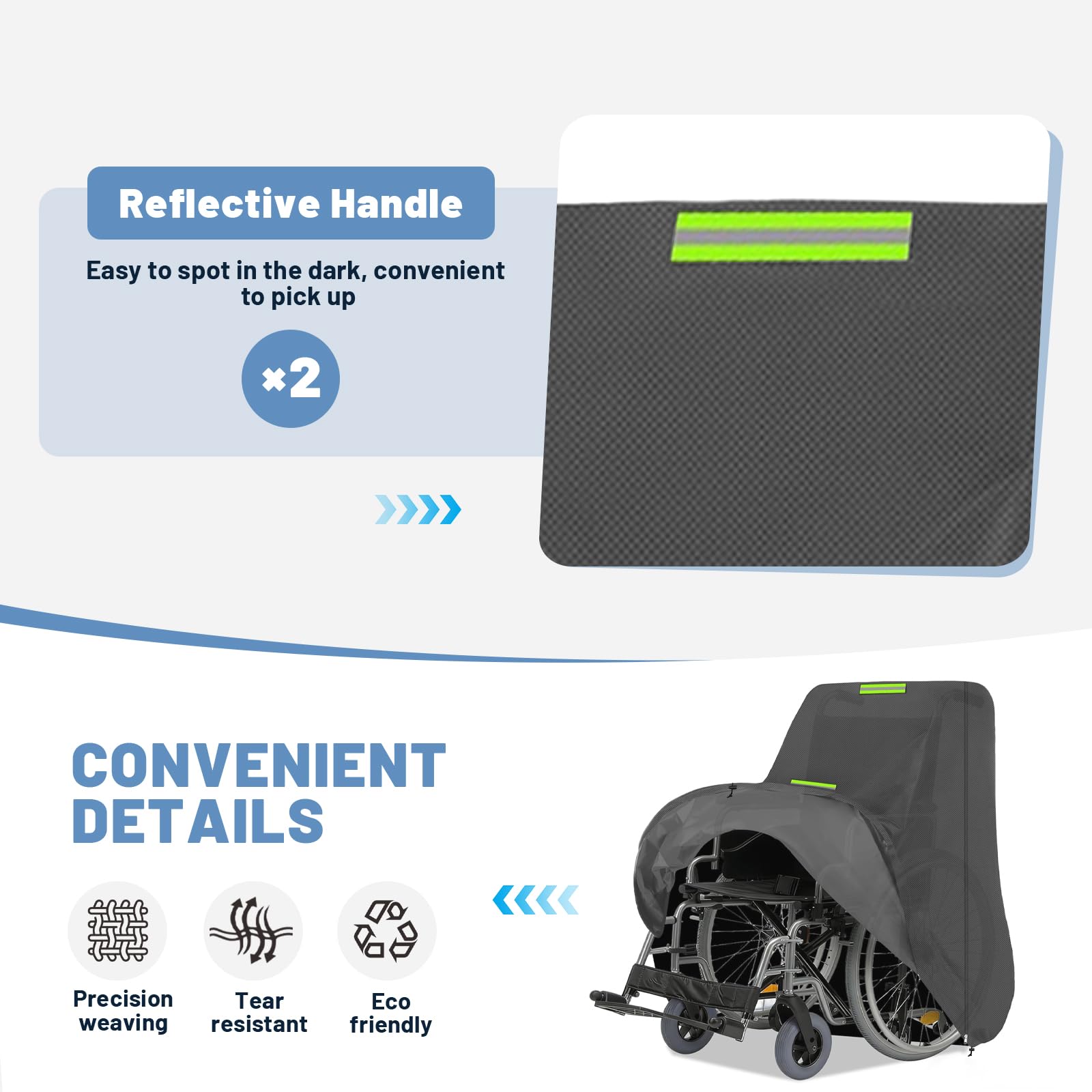 Copertura per sedia a rotelle manuale, copertura protettiva per sedia a rotelle, Oxford 600D impermeabile per bicicletta, scooter, con striscia fluorescente, 100 * 100 * 75 cm (Grey)
