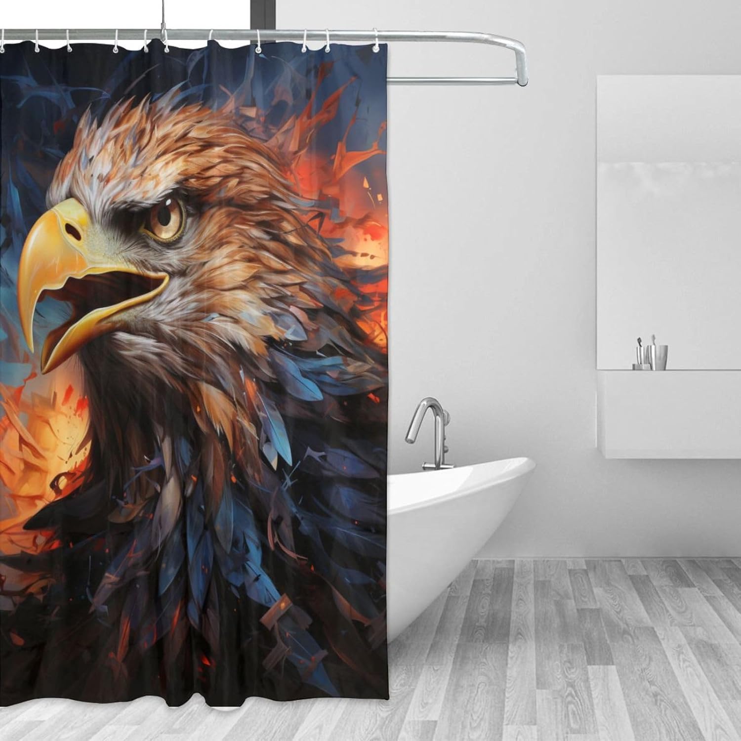 Eagle Shower Curtain, Colorful Oil Painting Luxury Cute Animals Boho Shower Curtain Set, Abstract Paint Splash Farmhouse Fabric Bathroom Curtains with 12 Hooks 72x72in YLADW2502