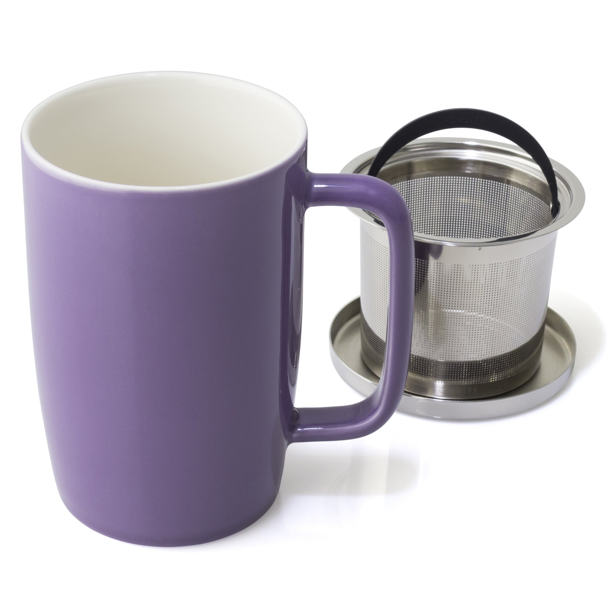FORLIFE 610-PPL Dew Brew-in-Mug - Taza con infusor de cesta y tapa de acero inoxidable, cerámica, color morado