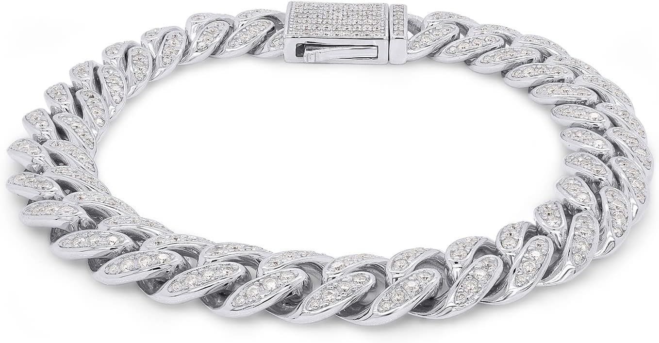 SAVEARTH DIAMONDS Round Lab Created Moissanite 10MM Width Men's Cuban Chain Bracelet In 14k Gold Plated Sterling Silver (VVS1 Clarity, 2.70 Ct To 3.00 Ct), Gift For Him