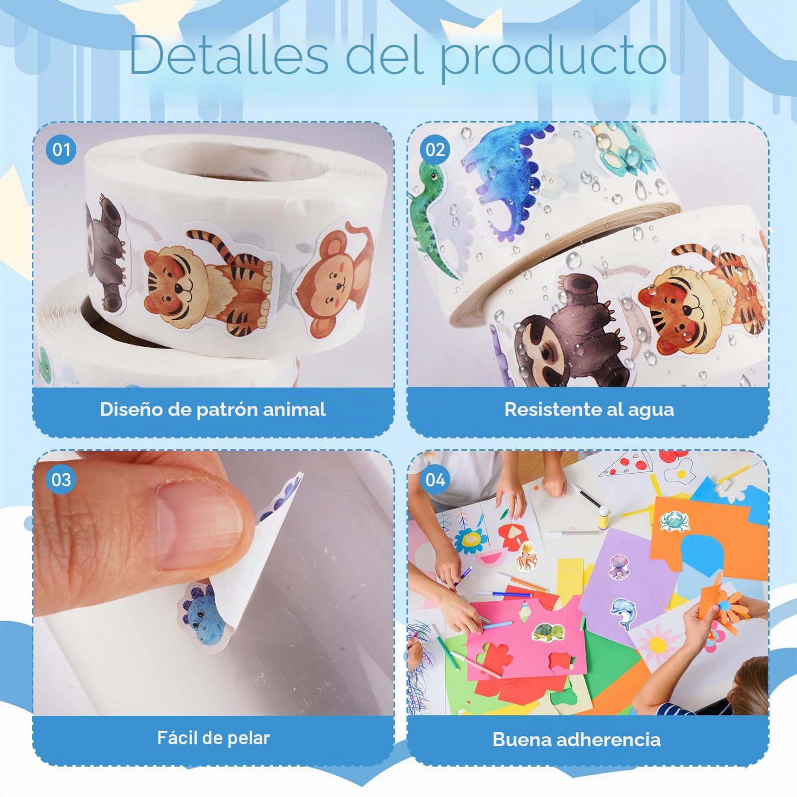 Rollo De 2000 Pegatinas De Animales Para Niños – 32 Diseños Divertidos Para Recompensas Y Manualidades