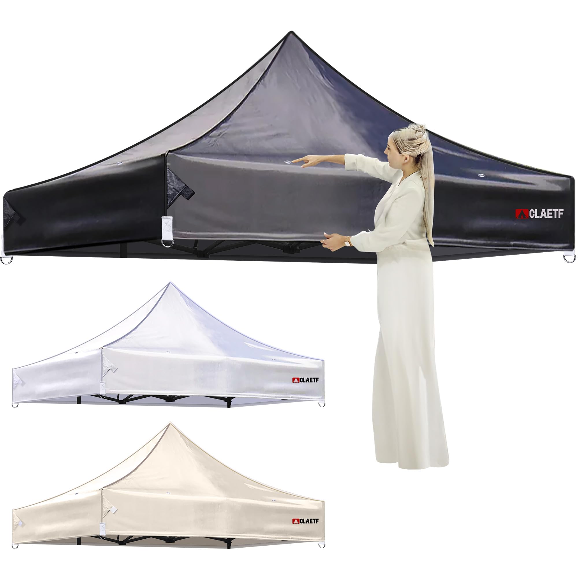 10x10ft Replacement Canopy Top — Heavy-Duty 500D 2500mm Waterproof & UPF 50+ UV Tent Cover with 8 Drainage Holes