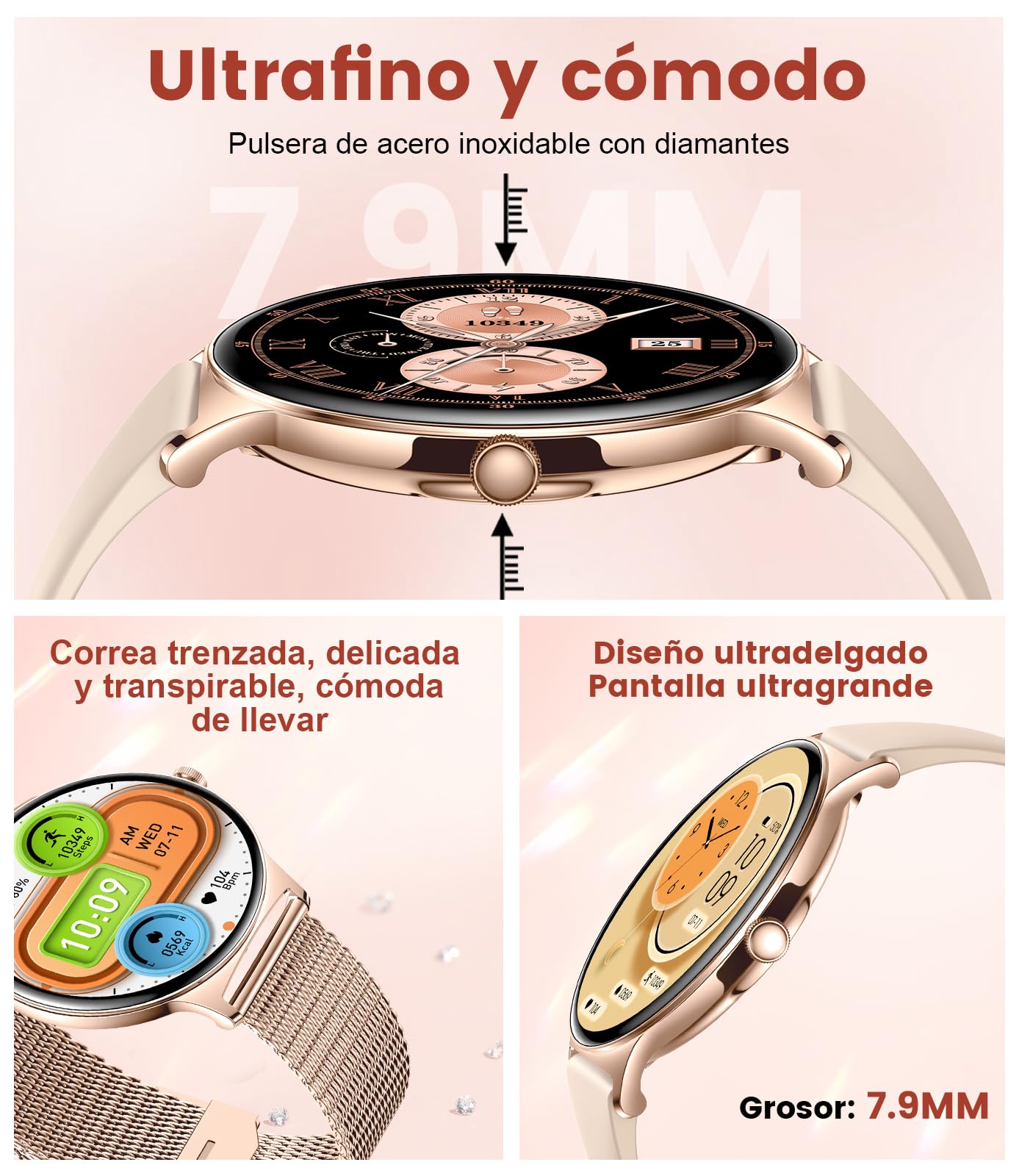 LIGE Reloj Inteligente Mujer con 1.43" AMOLED, IP68 Resistente al Agua/Llamadas Bluetooth/Monitoreo de Salud (Ciclo Menstrual, Sueño, Frecuencia Cardíaca), Estilo de Vida Saludable.