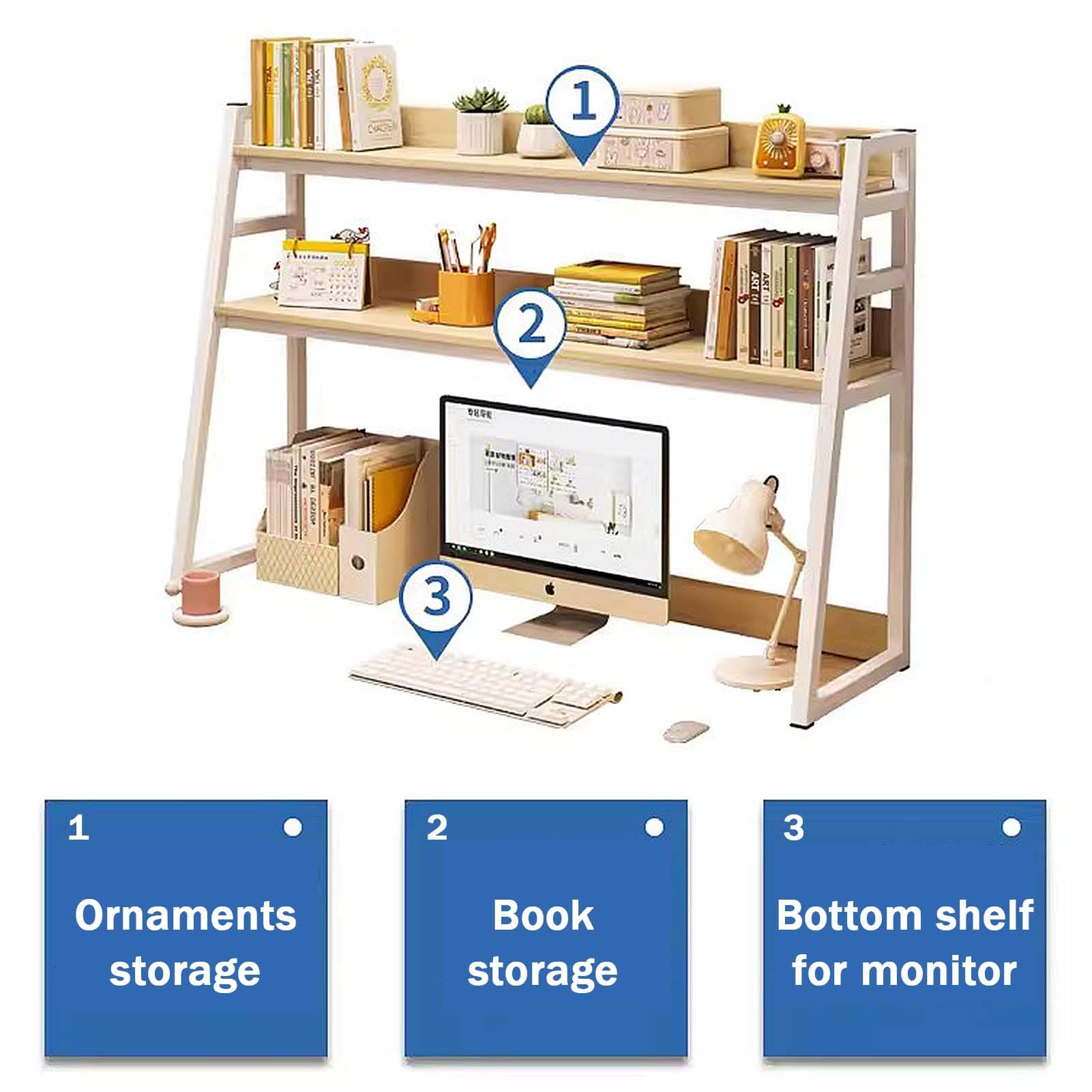 Libreria da tavolo, libreria da banco in metallo con ripiani e tappetino antiscivolo, organizzatore di stoccaggio da scrivania, scaffale da tavolo da cucina, scaffale da esposizione per forniture