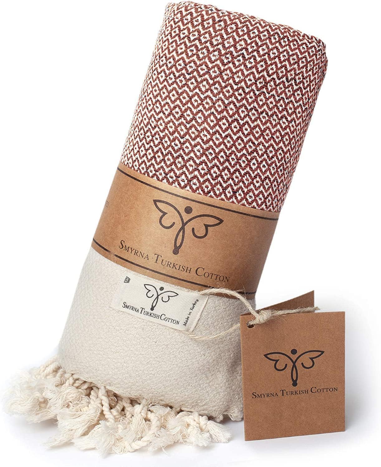 SMYRNA TURKISH COTTON Vintage Series Throw Blanket 100% Cotton | Large 127x152cm Wearable Cosy Blanket | Made in Turkey | Machine Washable |Premium Luxury Bath Towel &Picnic Rug -Orange