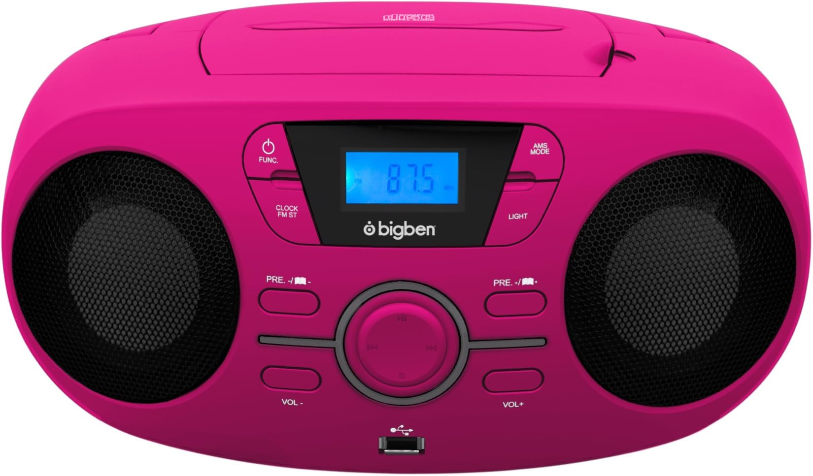 CD61RSUSB Portable CD Player Pink CD Player – CD Drive (FM,PLL, Audio CD, LED, Digital, AC, Battery, 290 mm)