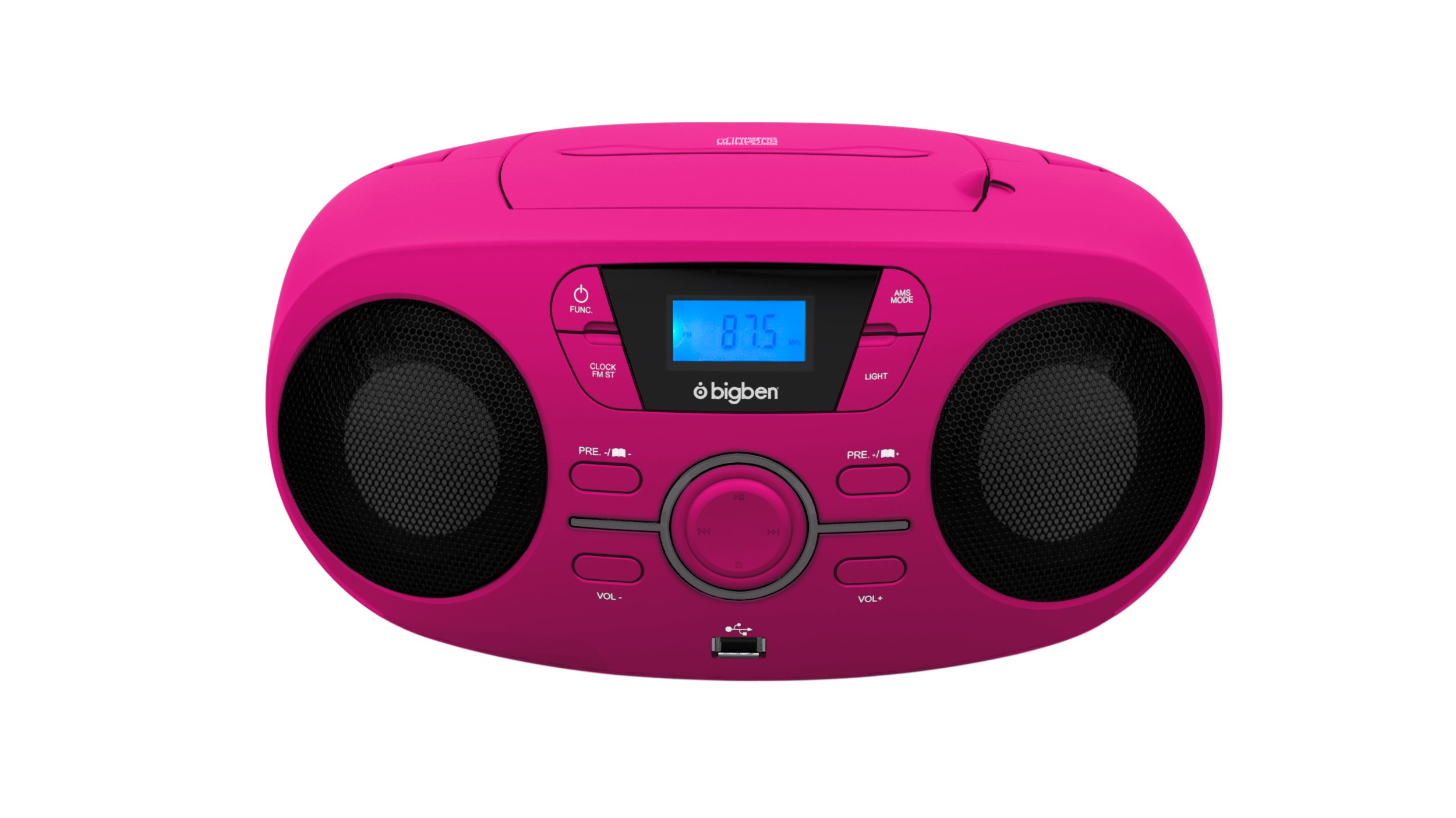 CD61RSUSB Portable CD Player Pink CD Player – CD Drive (FM,PLL, Audio CD, LED, Digital, AC, Battery, 290 mm)