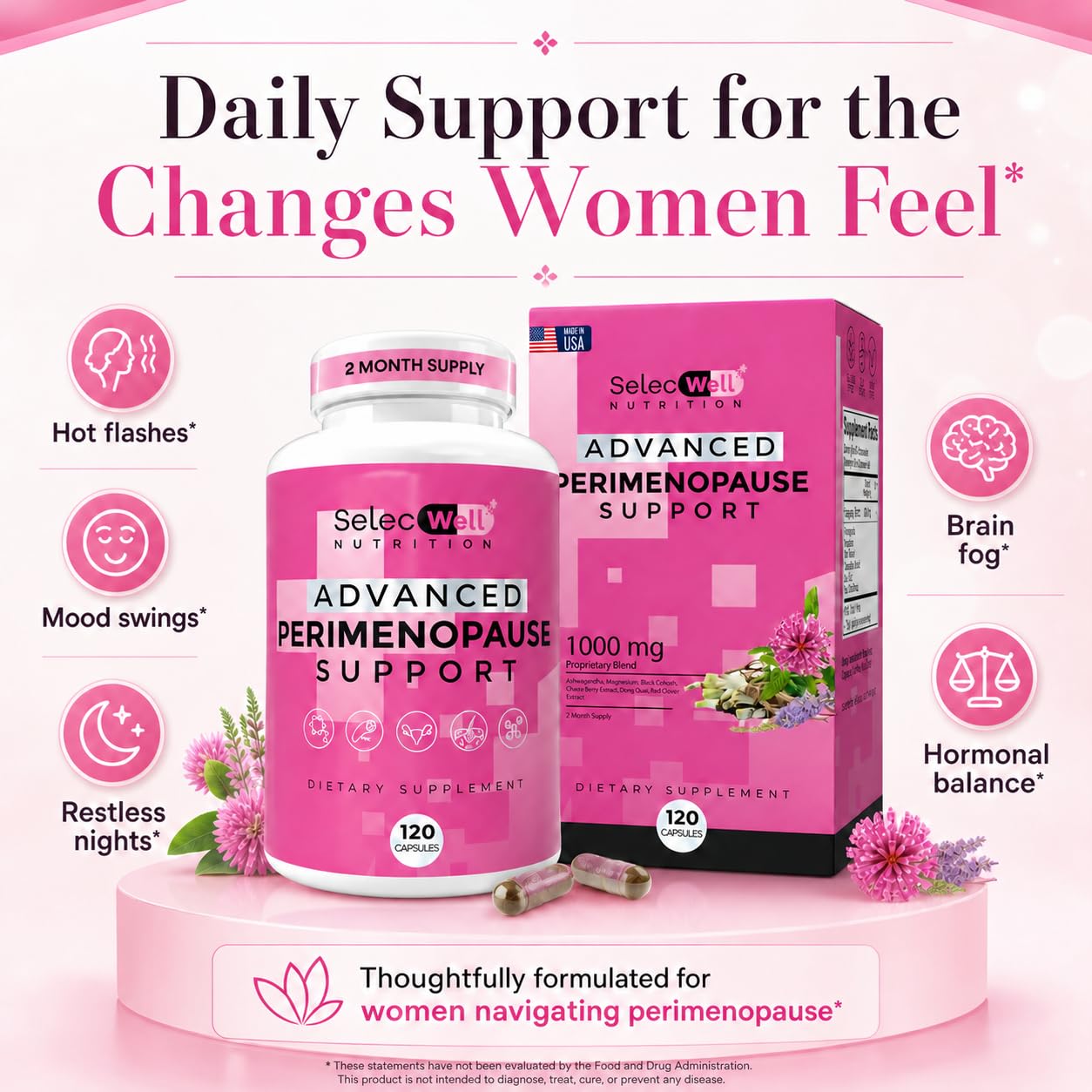 Perimenopause & Menopause Support Supplement for Women – Multi‑Symptom Relief with Black Cohosh & Red Clover Isoflavones | Ashwagandha Adaptogen & Herbal Blend | Hormone Balance Support | 120 Capsules — Amazon image 6