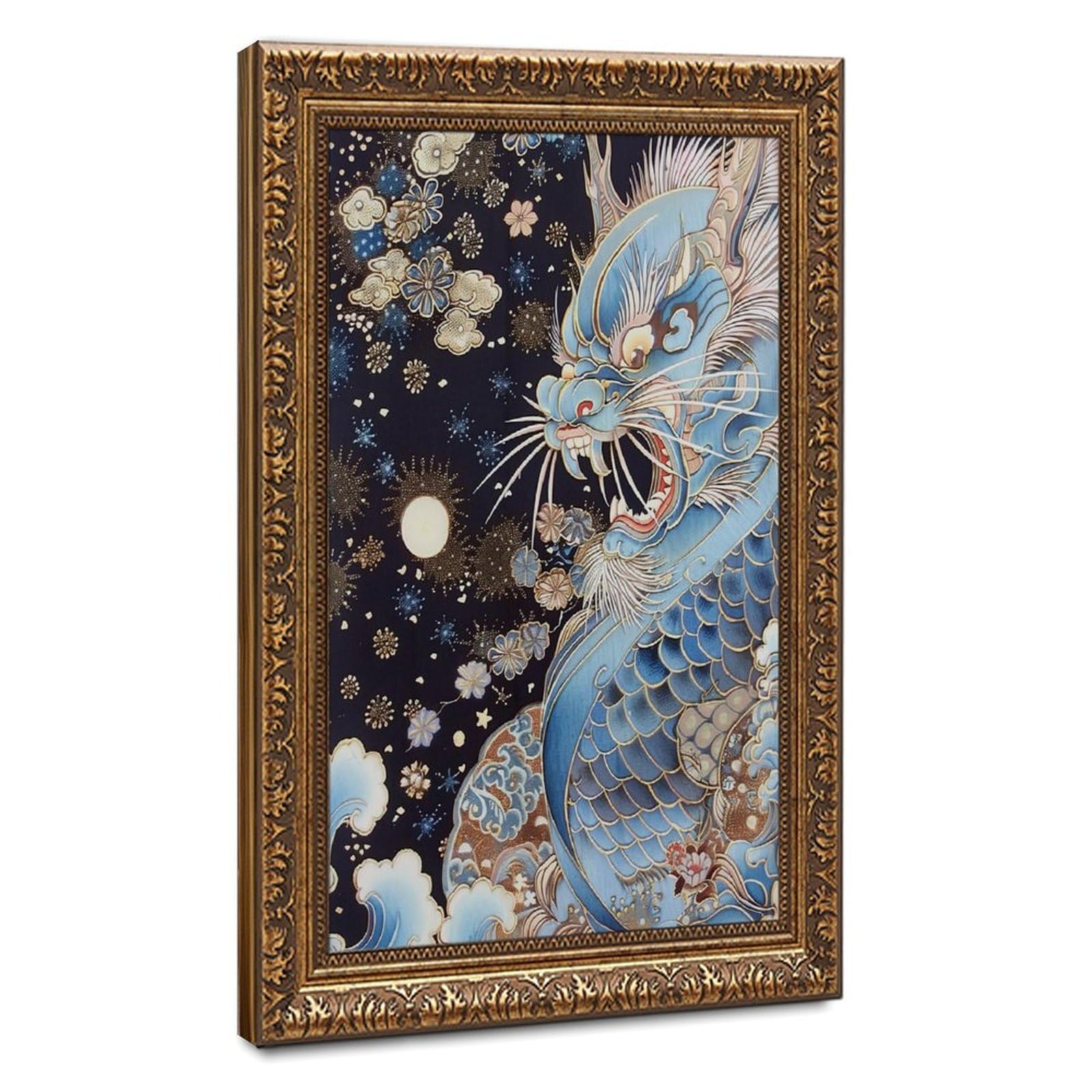 Bareronor Celestial Blue Dragon Art Canvas Poster Bedroom Decor Landscape Office Room Decor Gift 24" L X 36" W
