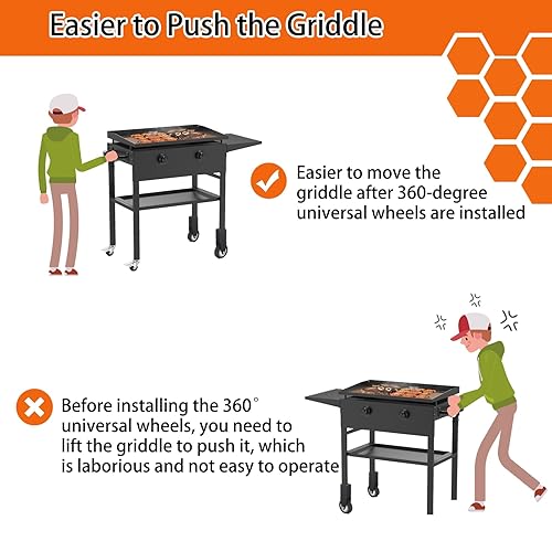 Miniatura 2 de Ruedas de plancha mejoradas para plancha Blackstone de 28 pulgadas, accesorios de plancha para piezas de ruedas Blackstone con freno, rotación libre