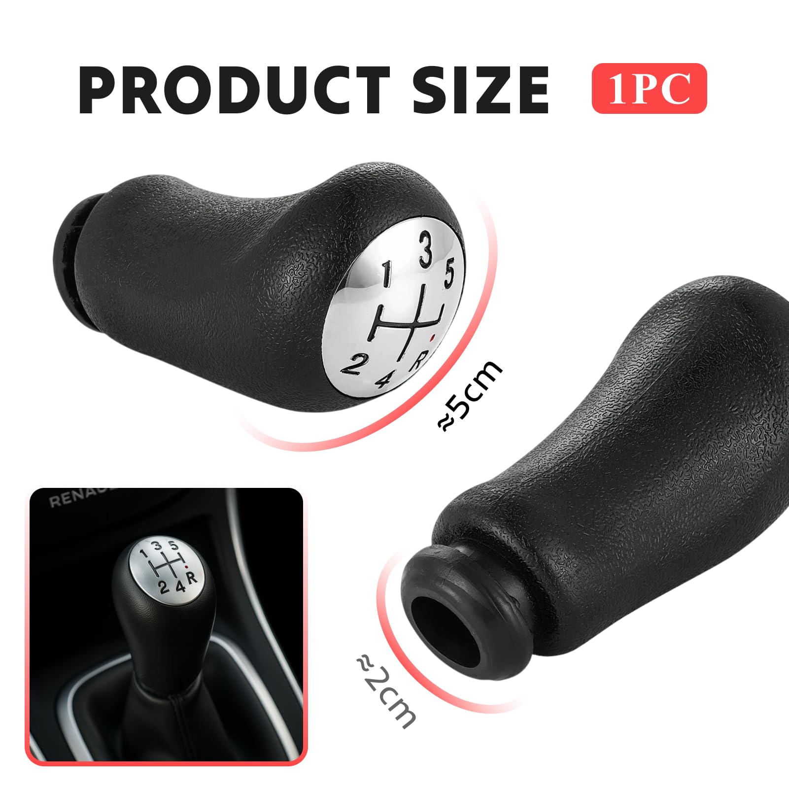 5-biegowa ręczna gałka dźwigni zmiany biegów do Clio III, Megane 2 Laguna 2, Clio 4, skóra PU z adapterem, skóra PU i PVC, ergonomiczna konstrukcja, łatwa instalacja z adapterem