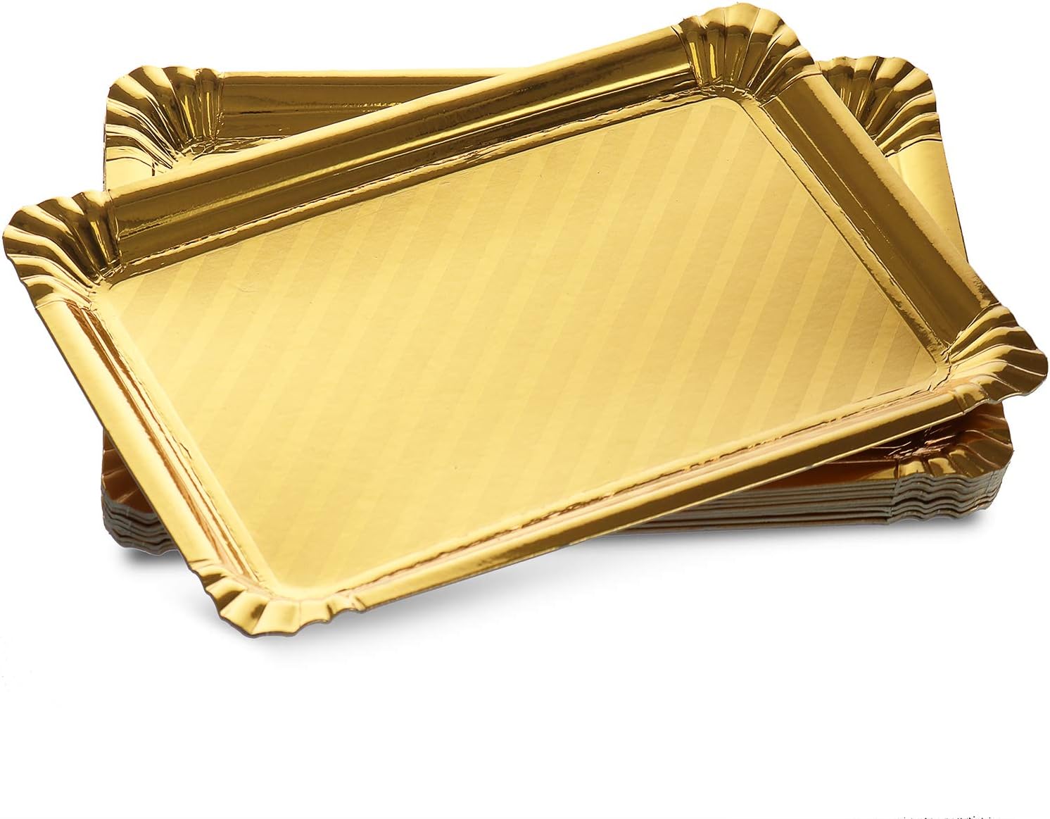 12 Pack Gold Serving Trays, Disposable Rectangle Cookie Tray Sturdy Paper Cardboard. Serving Platters for Dessert Food Safe, Non Toxic. Great for Birthday Party, Wedding, , 9 x 13