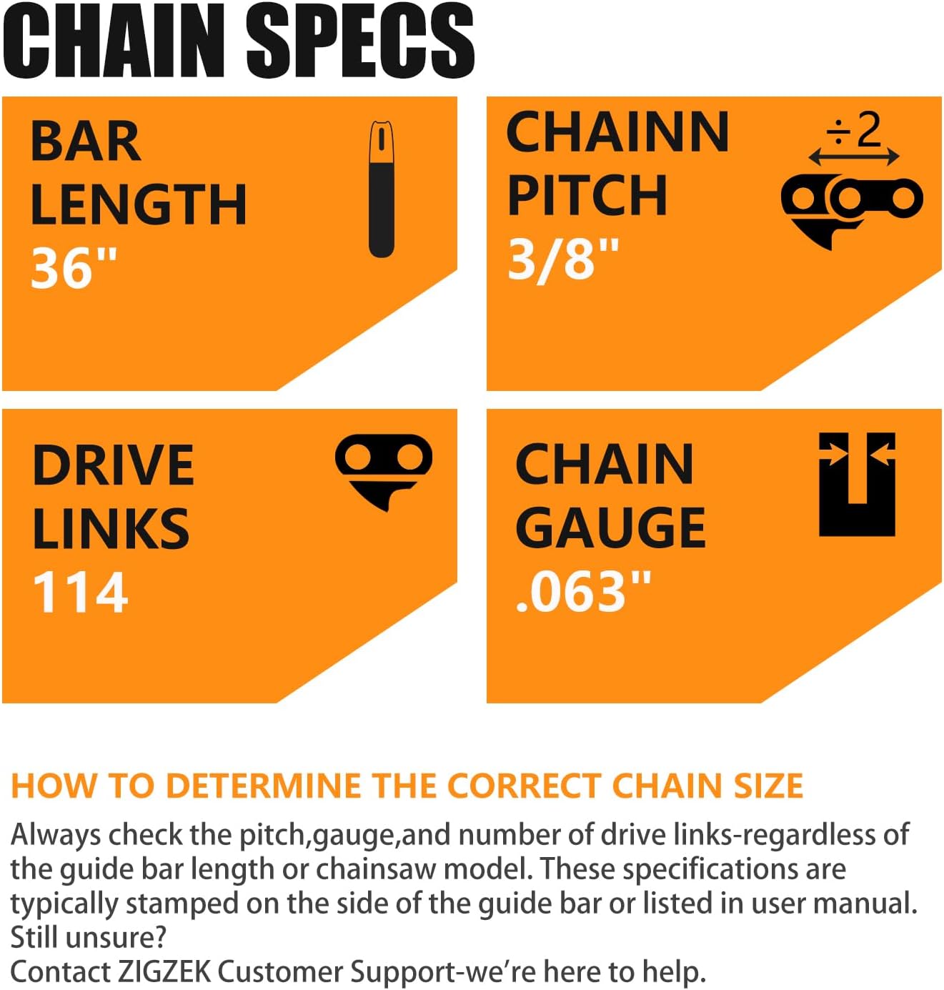 36 Inch Chainsaw Chain 3/8" Pitch- .063" Gauge 114 Drive Links Fits Stihl 038 044 046 056 MS440 MS460 MS441 MS461 MS381, Husqvarna 395XP 51 55 560XP,Makita DCS430 DCS431 DCS46018
