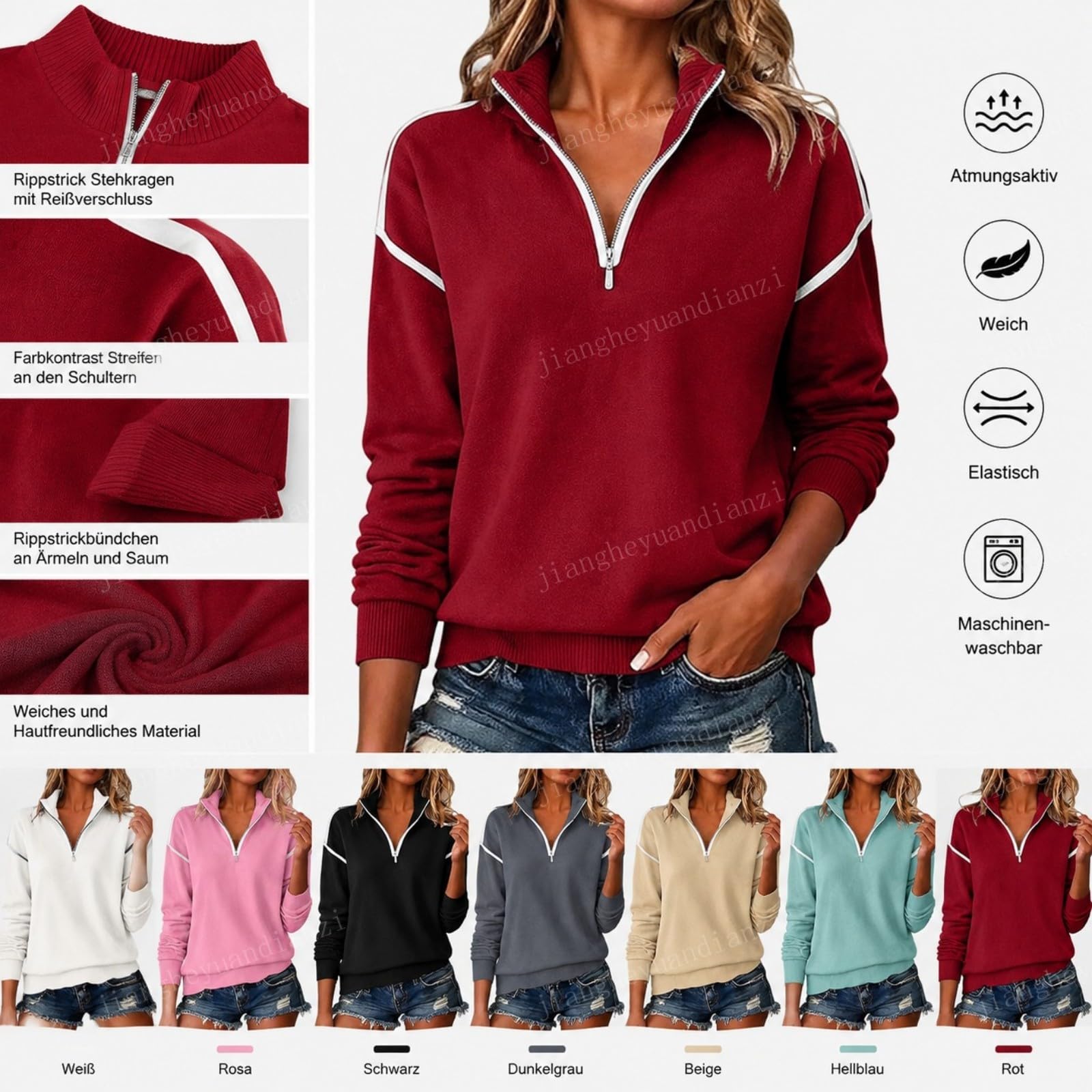 Damen Pullover Einfarbig Strickpullover Langarm Oversize Herbst Winter