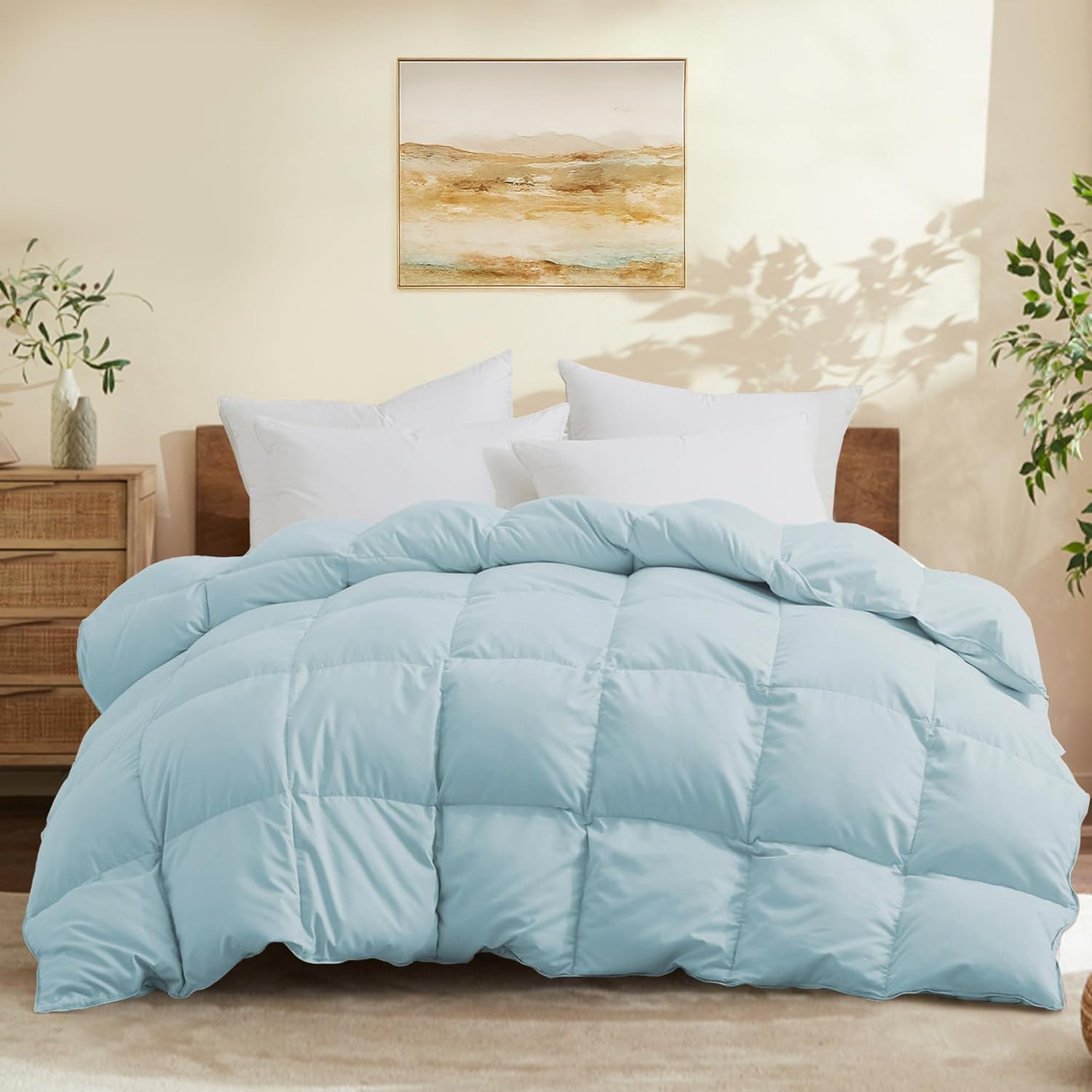 Joysoul King Size Down Comforter - All Season Ultra Soft Goose Down & Feather Fiber Fill, Luxury Hotel Blue Duvet Insert with Corner Tabs (104" X 88")