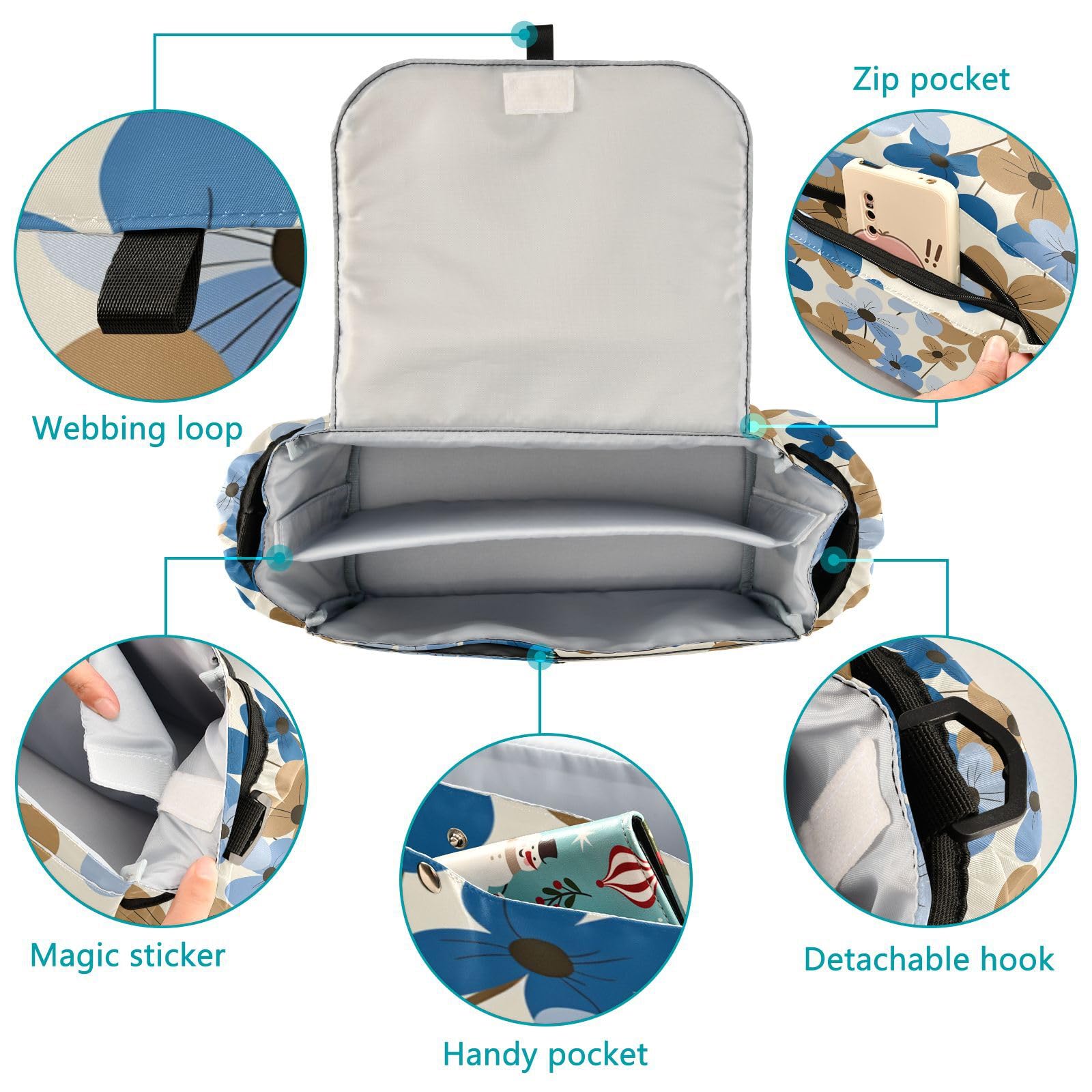 miaozhen Blue Brown Retro Flowers baby stroller organizer bag stroller diaper caddy straps accesorios para carro de ni?os para frio accesorios para