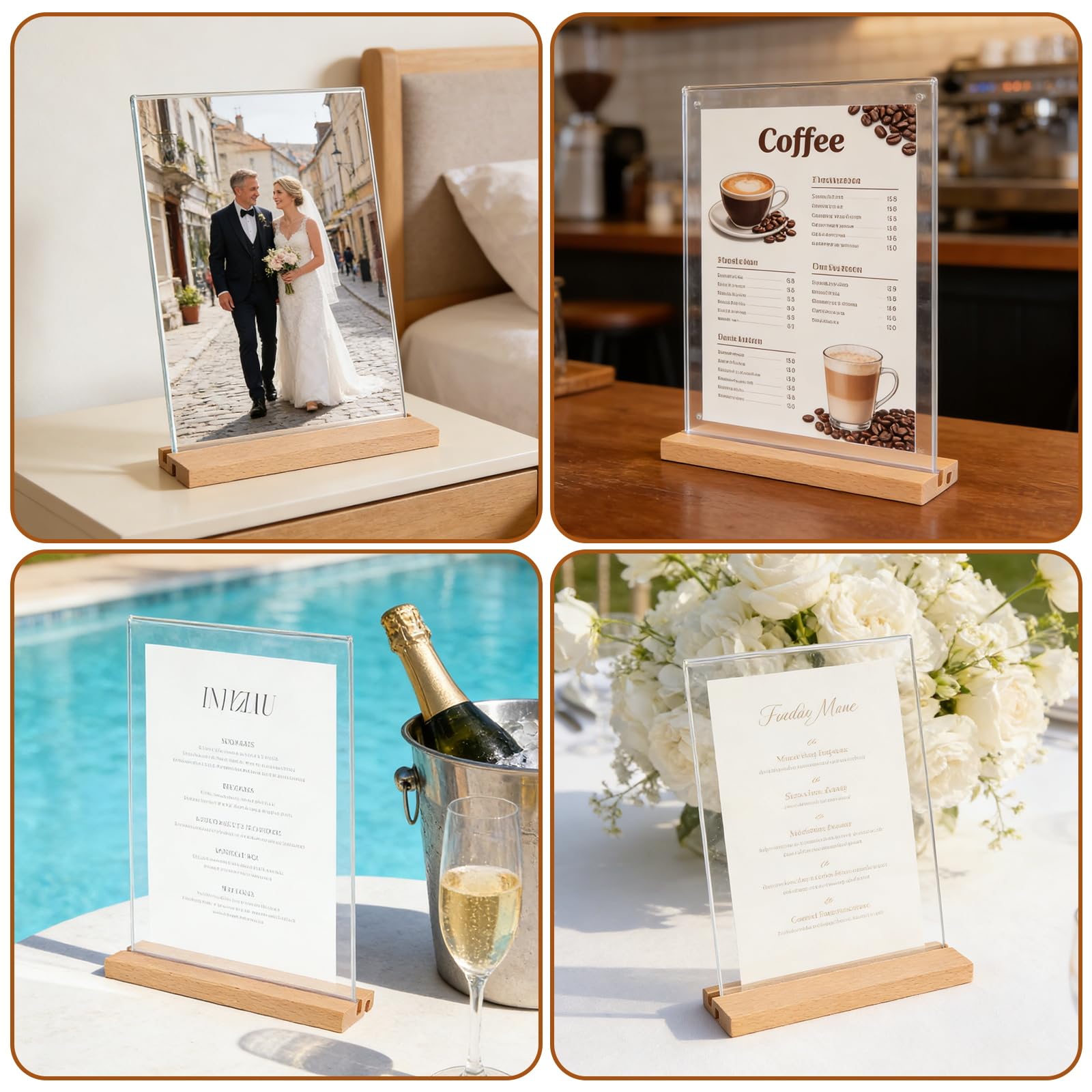HFDONGL 3 Pièces Présentoir de Table A4 Porte Affiche Porte Documents Acrylique Porte Menu pour Bureau Restaurant Café Boutique Mariage(forme en L et T - 2 options)