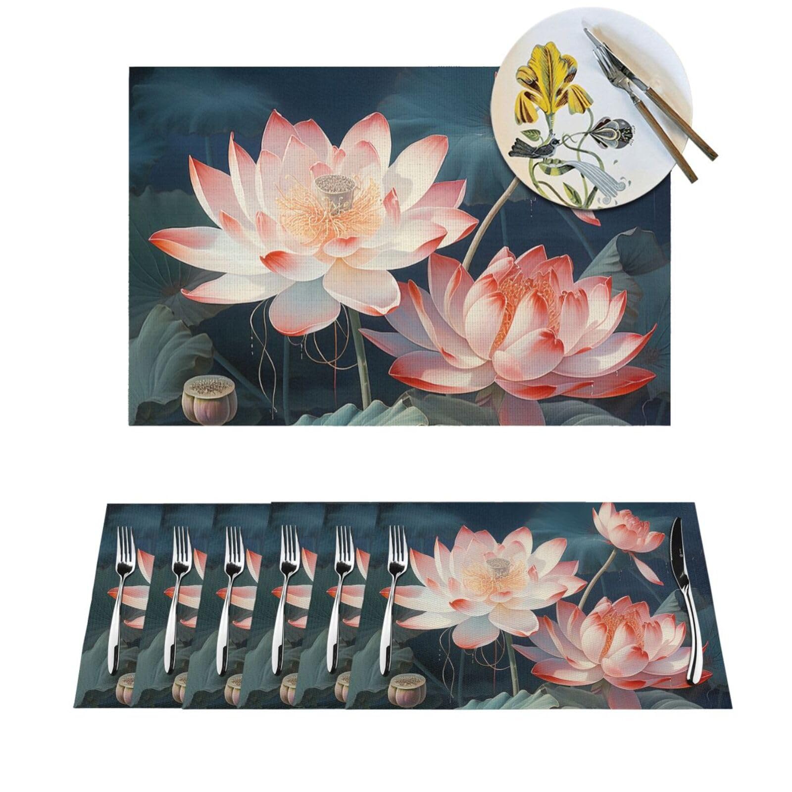 Set de table en vinyle tissé haut de gamme motif libellule raffiné 45,7 cm