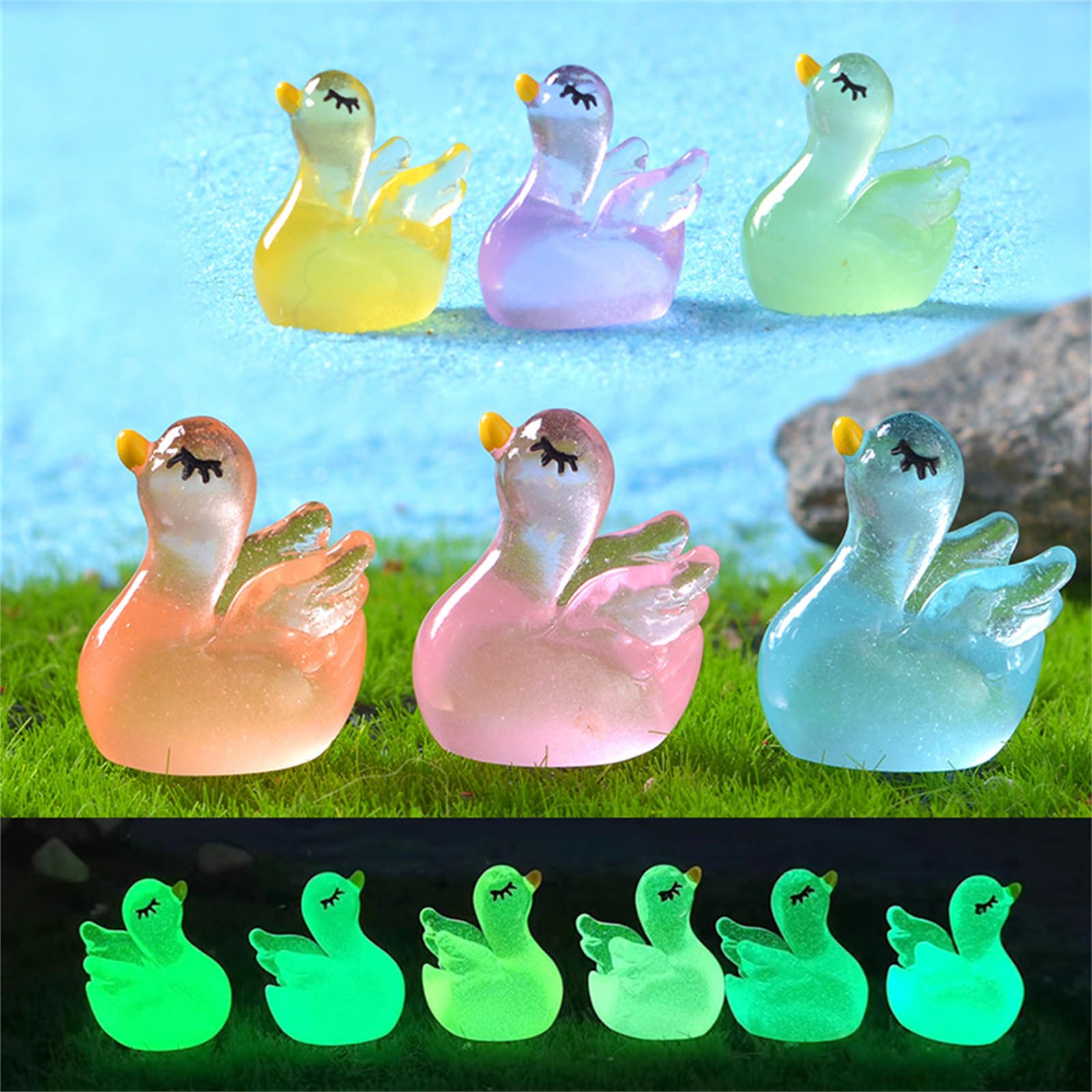 Nightlight Mini Swan Gardening Ornament, Decorative Table Art for Home and Office, Cartoon DIY Swan Resin Accessories,Gifts for Women (6pcs-Night Light-Mini-Swan)