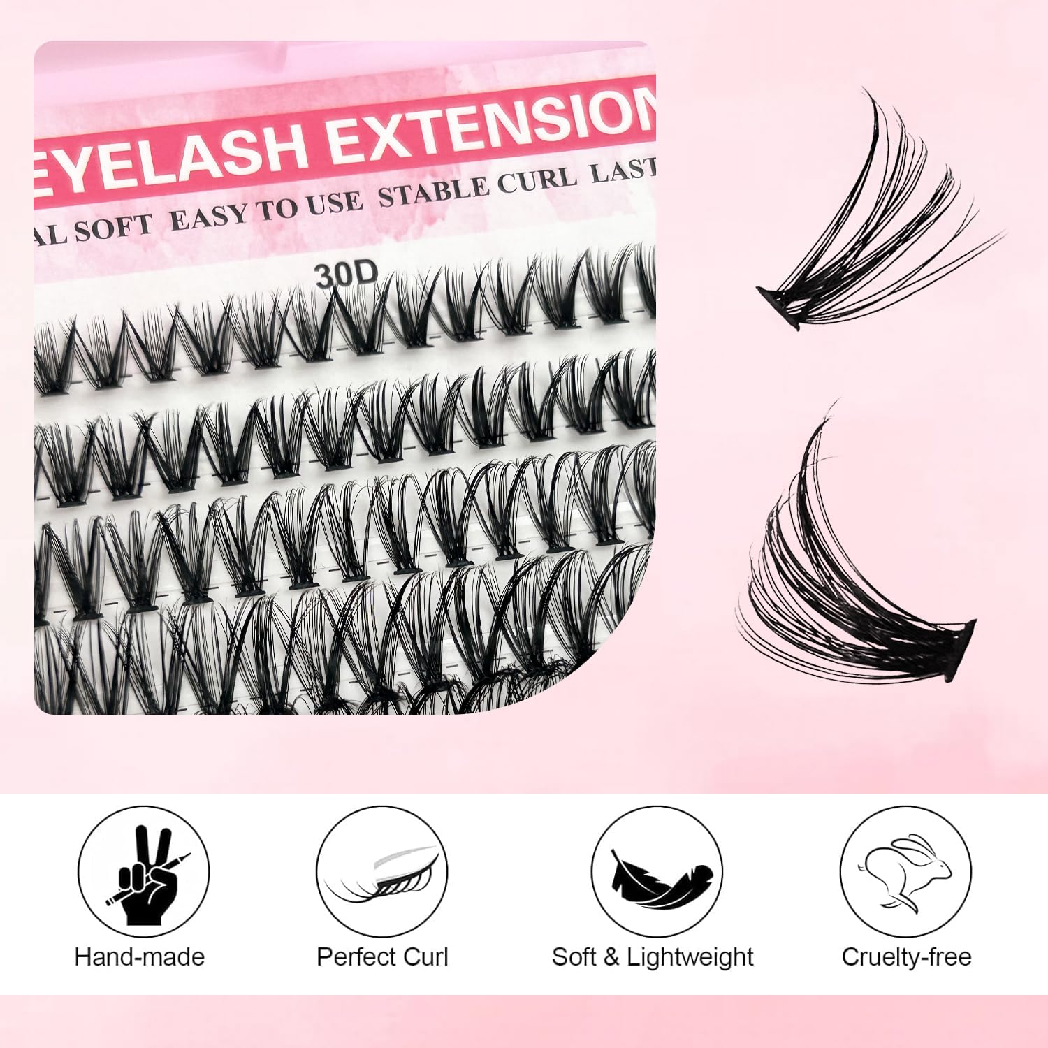 GGOKOK DIY Lash Clusters 30D+40D+50D+60D+80D+100D Fluffy Volume 8-16MM Thick Eyelash Extension Kit Individual Lash Russian Eyelashes Extensions Wispy Lash Clusters(30D-100D) - Image 4