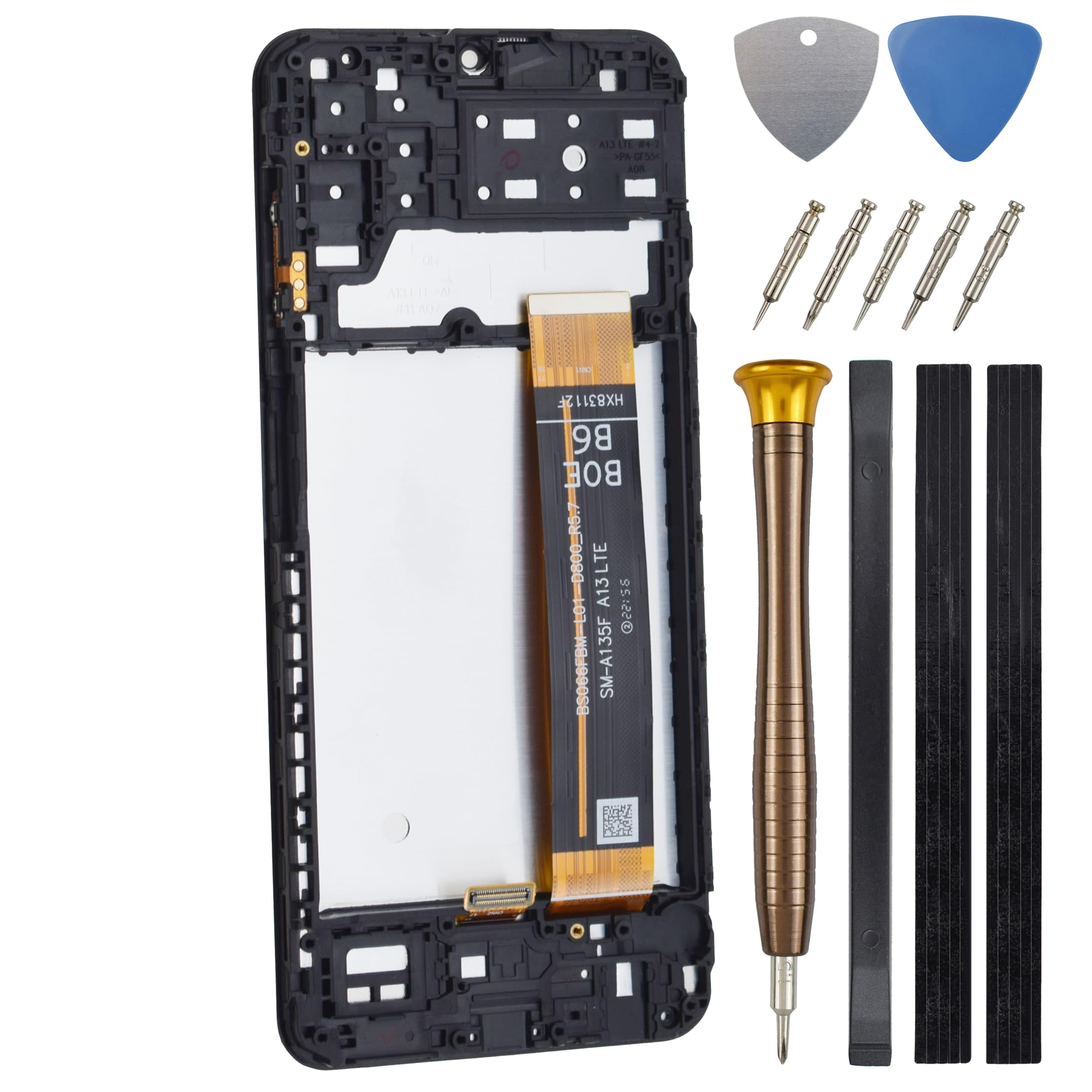 Full Screen with Screen Frame for Samsung Galaxy A13 SM-A135F SM-A135U SM-A135M LCD Display Touch Digitizer Screen Replacement with Tool Kit and