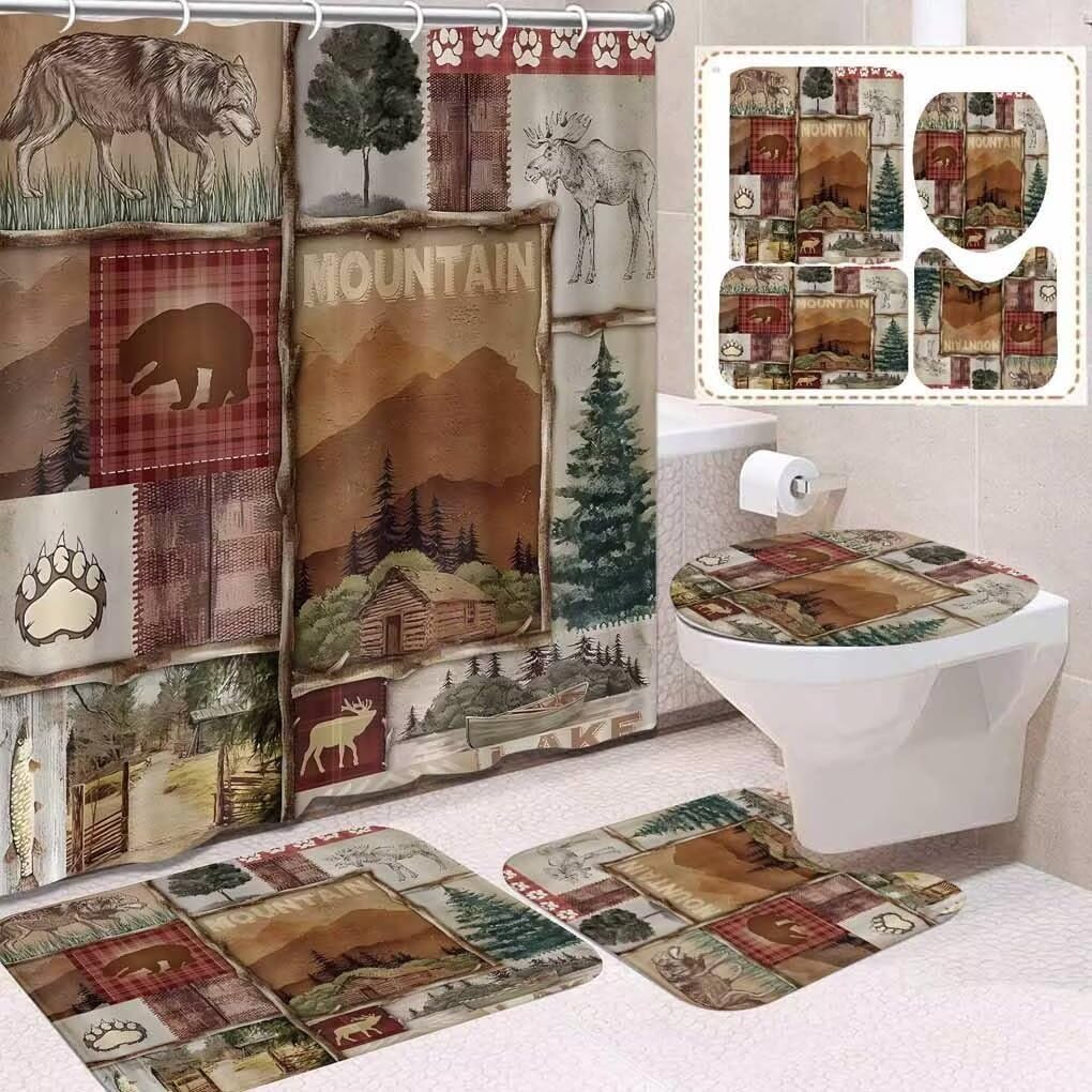 Tropeki 4Pcs Farmhouse Lake Country Lodge Cabin Bear Shower