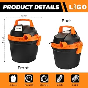 LIGO Shop Vacuum Wet and Dry, Mini Shop Vac with Accessories, 2.11 Gallon, 2HP, Handheld Vacuum for Garage, Home and Pet