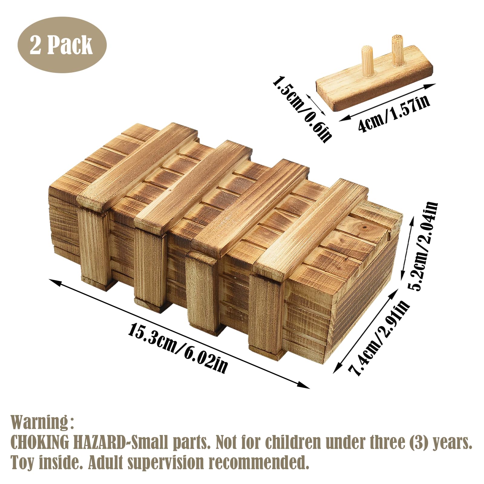 Confezione da 2 piccole scatole puzzle in legno con scomparti, compiti di pensiero per adulti, mini cassettiera per soldi, gioielli, giocattoli IQ per bambini, 15 cm x 8 cm x 5 cm