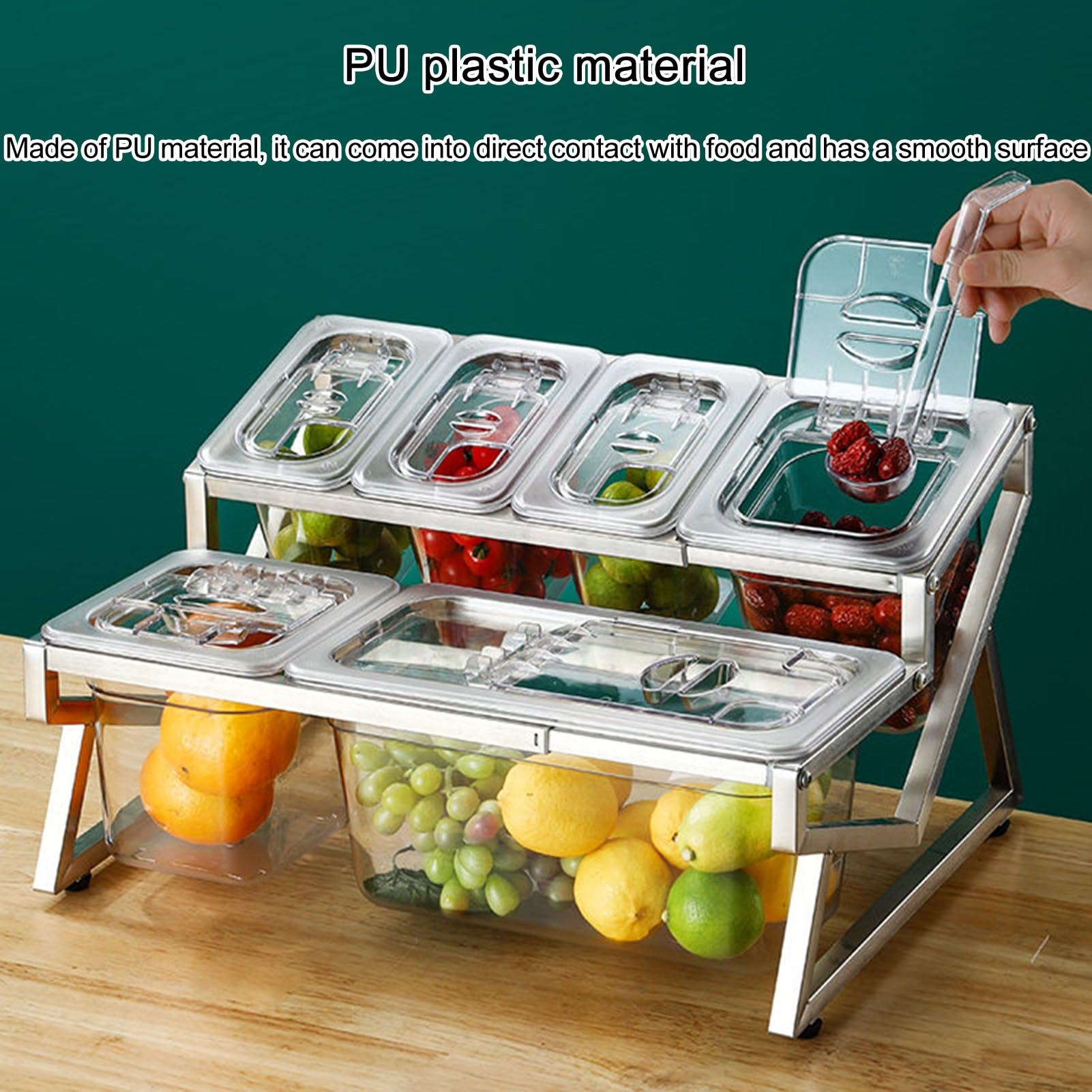 Juego de recipientes transparentes para condimentos con tapa de cuchara, organizador de cocina para especias, soportes duraderos de acero inoxidable, ideal para bufés y tiendas de té con leche