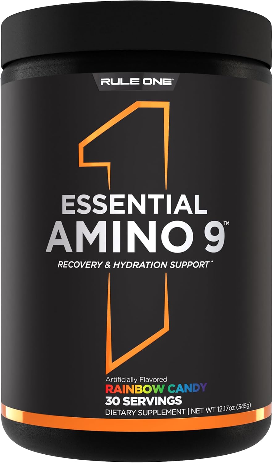 Rule 1 Proteins Essential Amino 9 – Recovery & Hydration Support with 7.5g of Essential Amino Acids + Electrolytes (30 Servings, Rainbow Candy)