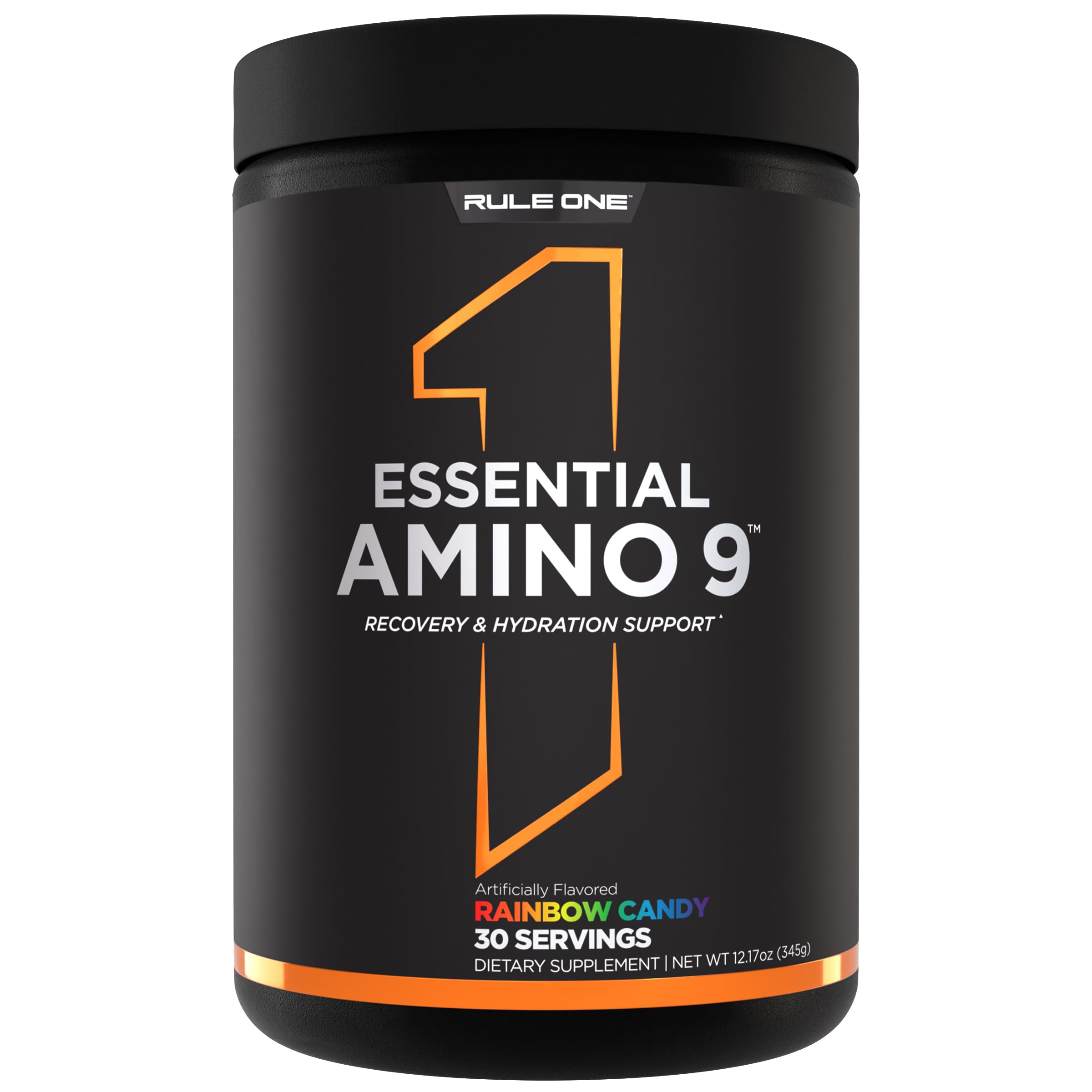 Rule 1 Essential Amino 9: Apoyo para la recuperación e hidratación con 7,5 g de aminoácidos esenciales y electrolitos (30 raciones, sabor caramelo arcoíris)