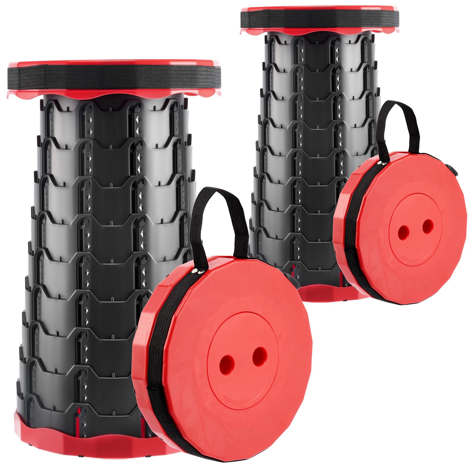 Doseno Juego de 2 taburetes plegables mejorados, taburetes plegables portátiles retráctiles para pesca, excursiones de senderismo, barbacoas, fiestas, actividades al aire libre (rojo)