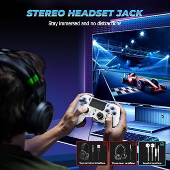 Puiseno Wireless Controller for PS-4, Dual Vibration Game Joystick/Motion Sensing/Touchpad/Speaker/3.5mm Audio Jack Headphone, Upgraded Six-Axis Sensor, Compatible with PS4/Slim/Pro Console/PC (WHITE+BLACK)