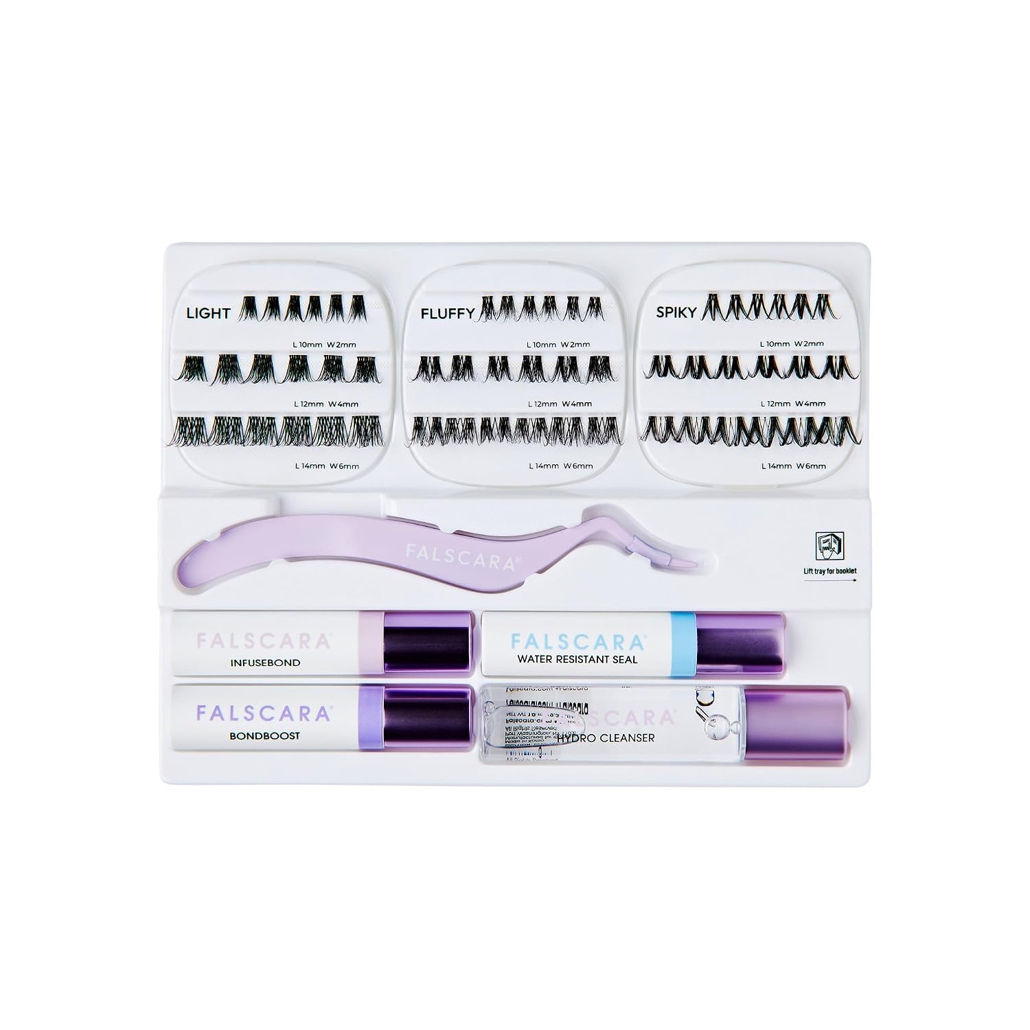 FALSCARA Studio Lash Extension Kit, 54 Stackable Lash Clusters, Medium Volume, 10mm-14mm, ‘Xtra’, False Eyelashes, InfuseBond, Water-Resistant Seal, BondBoost, Hydro Cleanser, Applicator