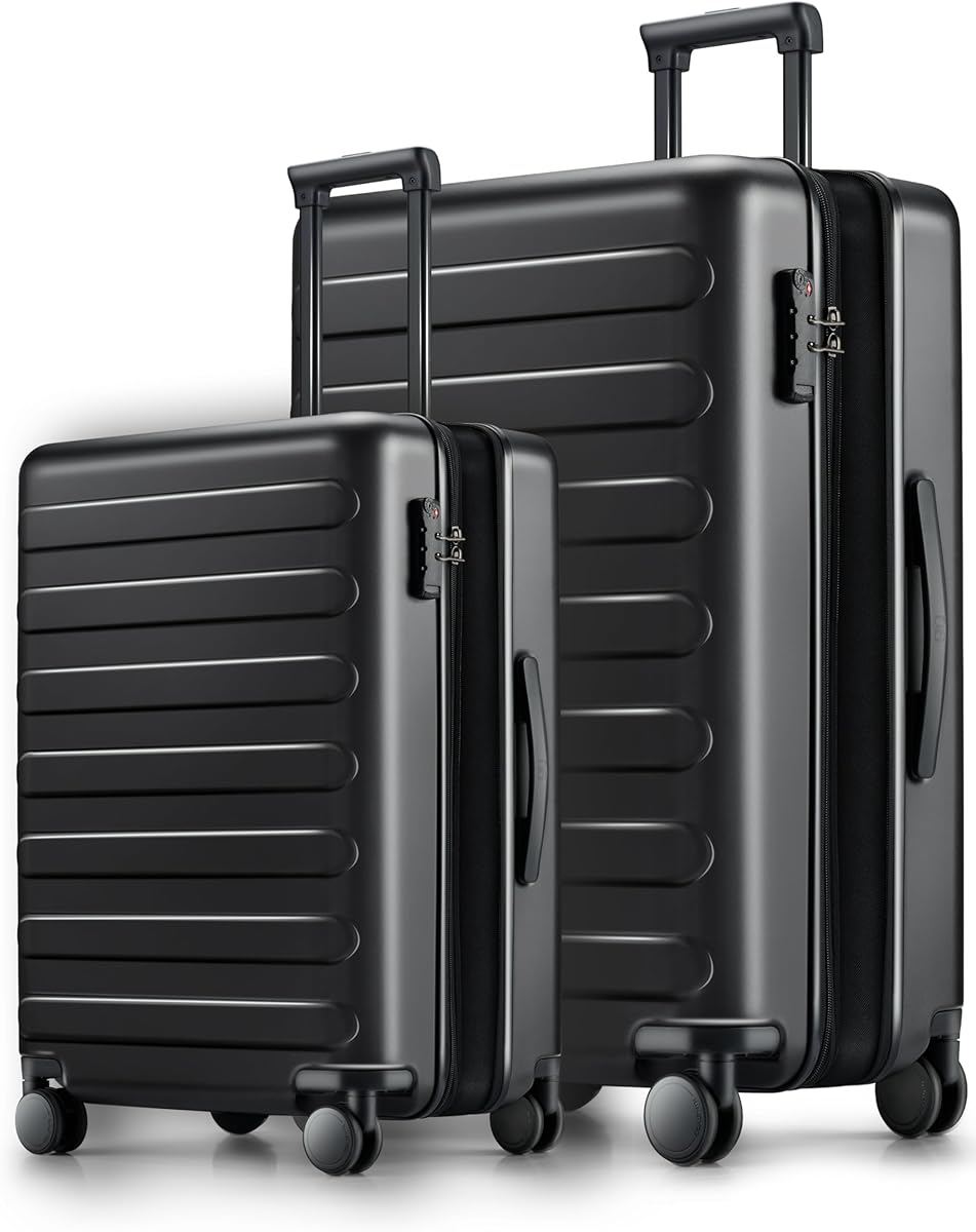 Amazon.com | NINETYGO Luggage Sets 2 Piece, Carry On Luggage Airline Approved, Large Checked Luggage with Smooth Spinner Wheels, Expandable, Hard Shell PC Suitcase Sets, TSA Approved, 20in/28in (Black, Rhine Max) | Suitcases