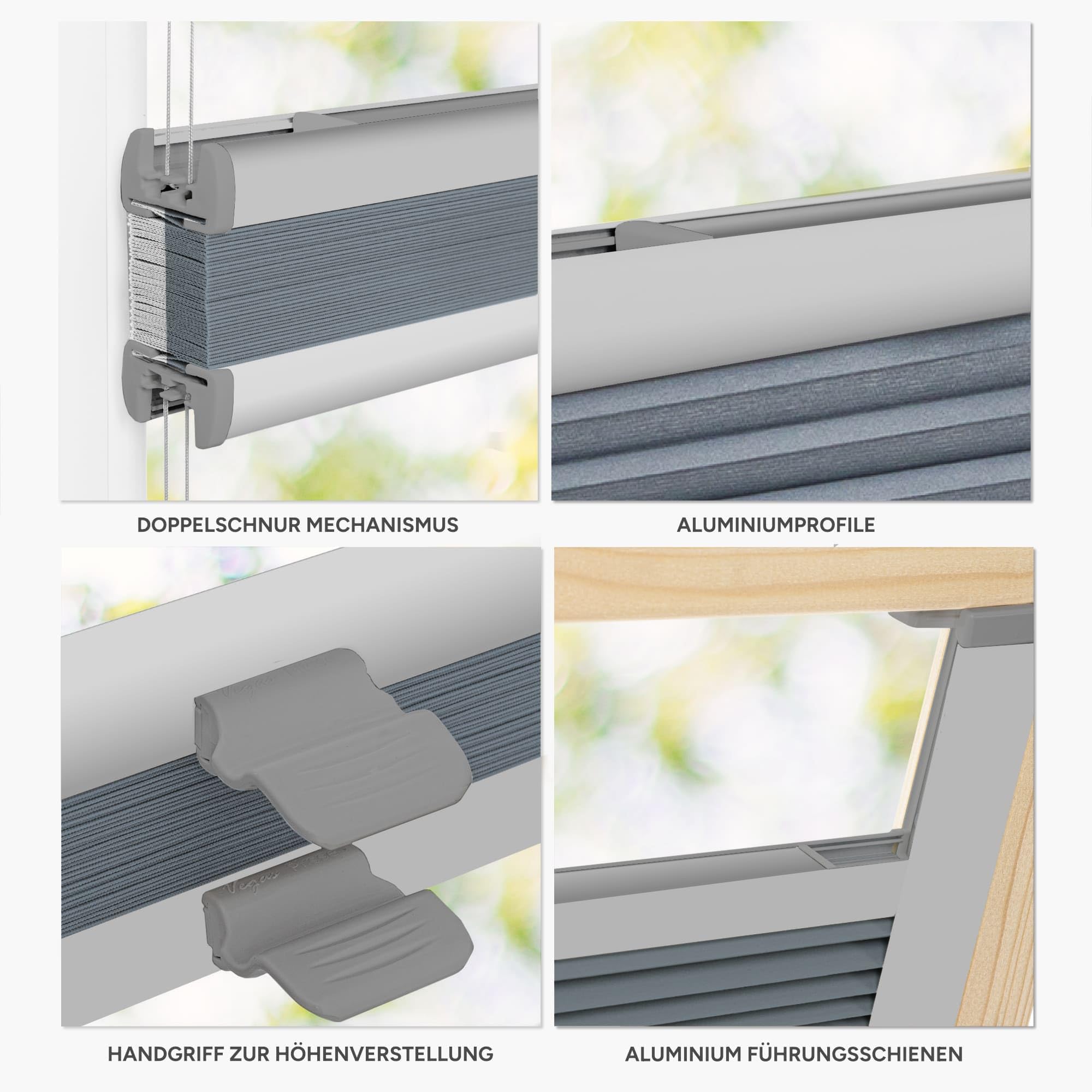 Estika Store plissé en nid d'abeille avec perçage pour fenêtres Velux - M04 - Tissu: Gris-Blanc, Profil: Argent - Store plissé intérieur occultant, pour fenêtre de Toit, Protection Thermique