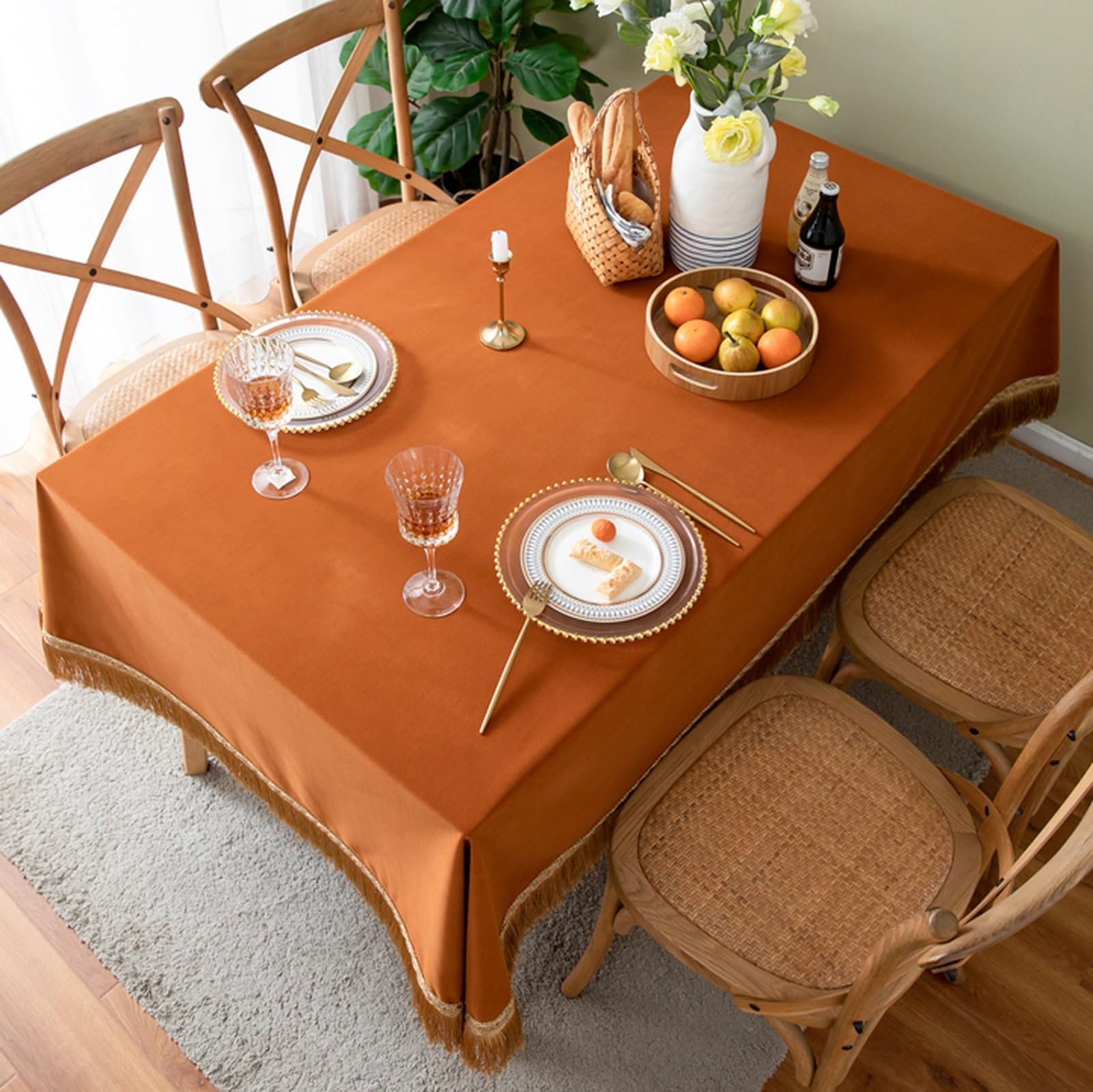 Lifup Manteles Mesa Antimanchas Rectangular Tassel Tablecloth La Decoración para Sala de Estar, Comedor, Cocina Naranja 85 x 85 cm