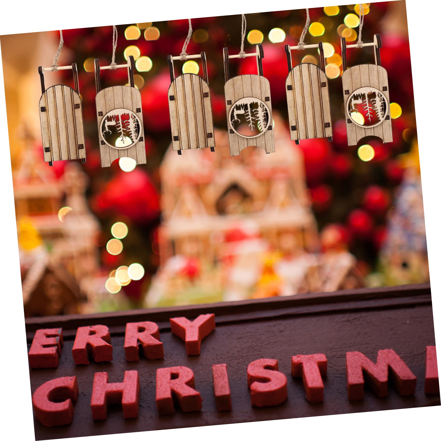 Lurrose Stk Holzschlitten Ornament Weihnachtsschlitten Wanddekoration Weihnachtsschmuck Geschenkdekorationen Weihnachtsbaum Hängende Verzierung Schlittenverzierung Weihnachtsdekoration